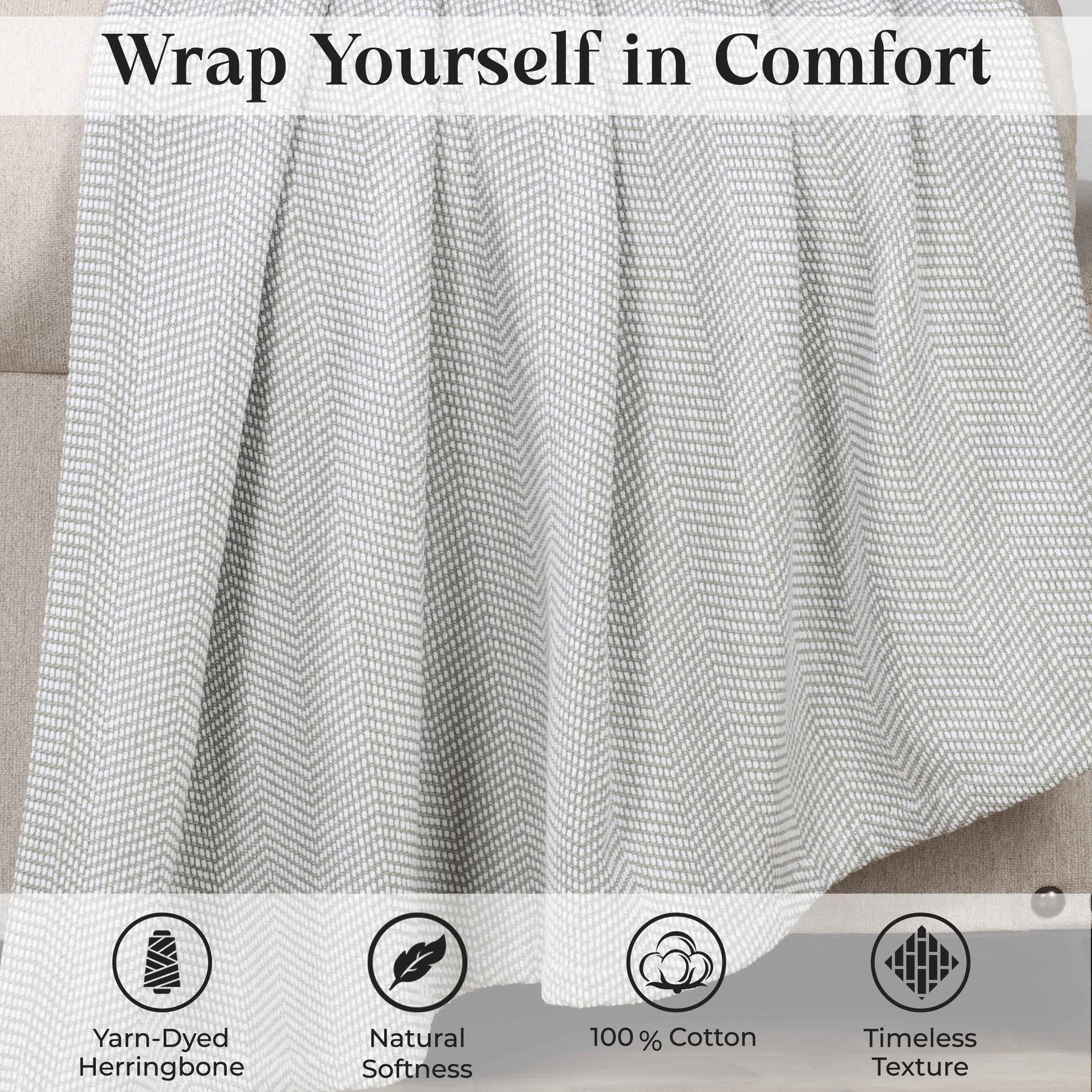 Maya Chenille Herringbone Soft Textured Medium Weight Cotton Blanket