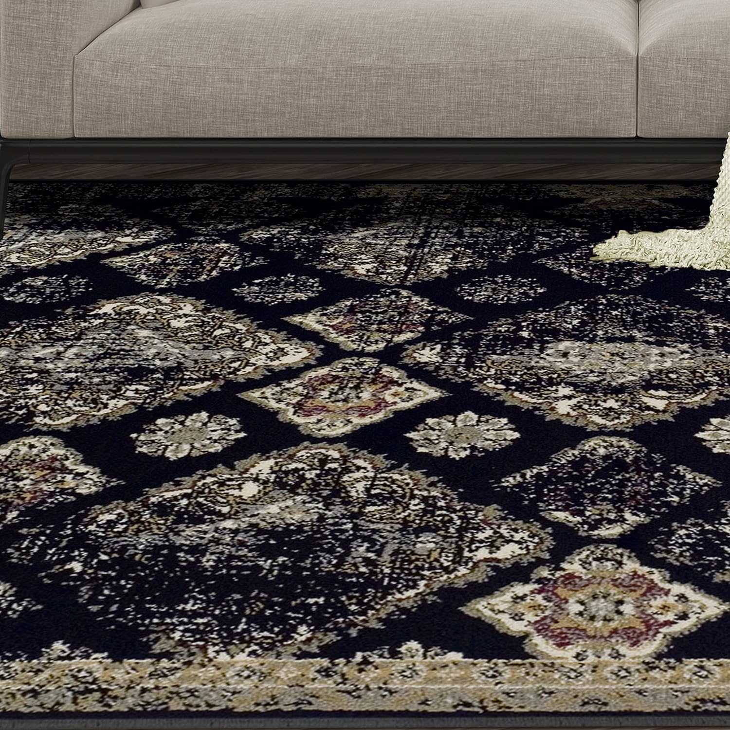 Mayfair Distressed Damask Indoor Area Rug or Runner Rug Or Door Mat