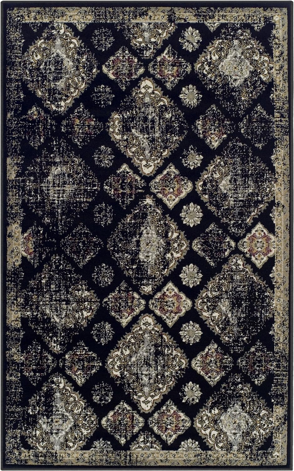 Mayfair Distressed Damask Indoor Area Rug or Runner Rug Or Door Mat
