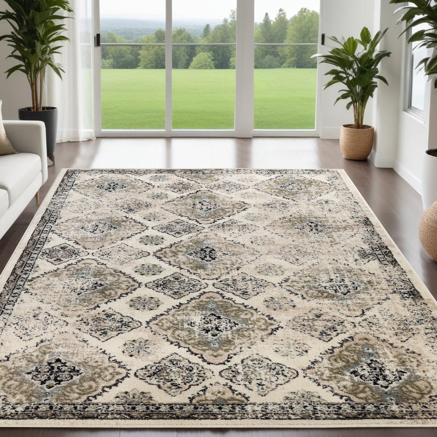 Mayfair Distressed Damask Indoor Area Rug or Runner Rug Or Door Mat