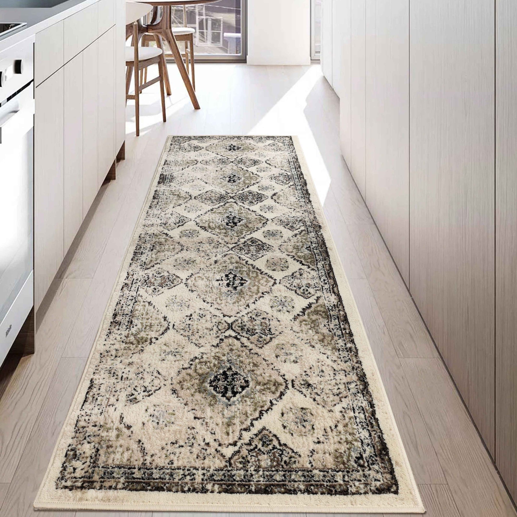 Mayfair Distressed Damask Indoor Area Rug or Runner Rug Or Door Mat