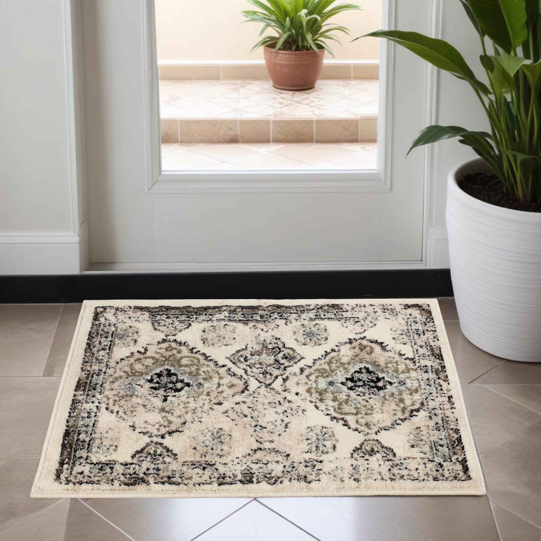 Mayfair Distressed Damask Indoor Area Rug or Runner Rug Or Door Mat