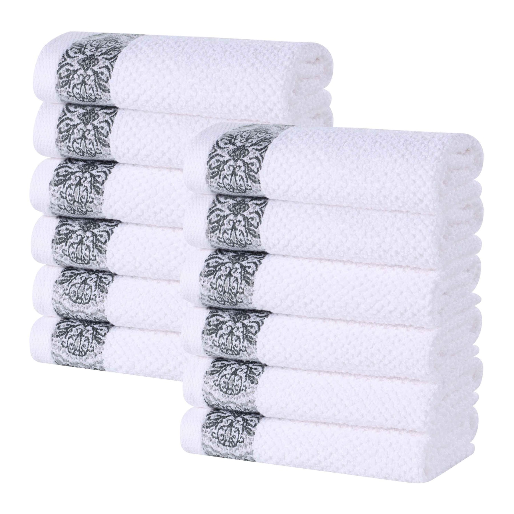 Medallion Cotton Jacquard Textured Face Towels/ Washcloths, Set of 12