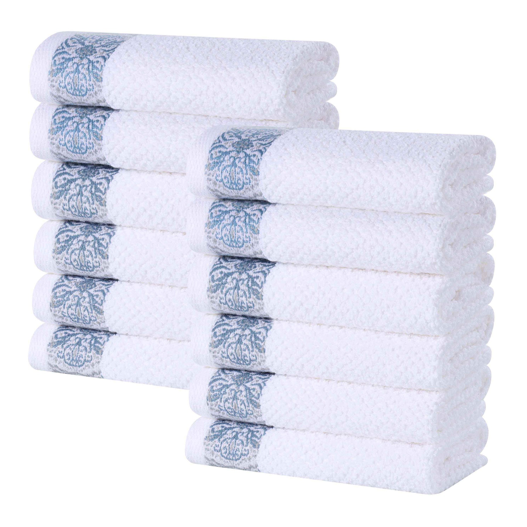 Medallion Cotton Jacquard Textured Face Towels/ Washcloths, Set of 12