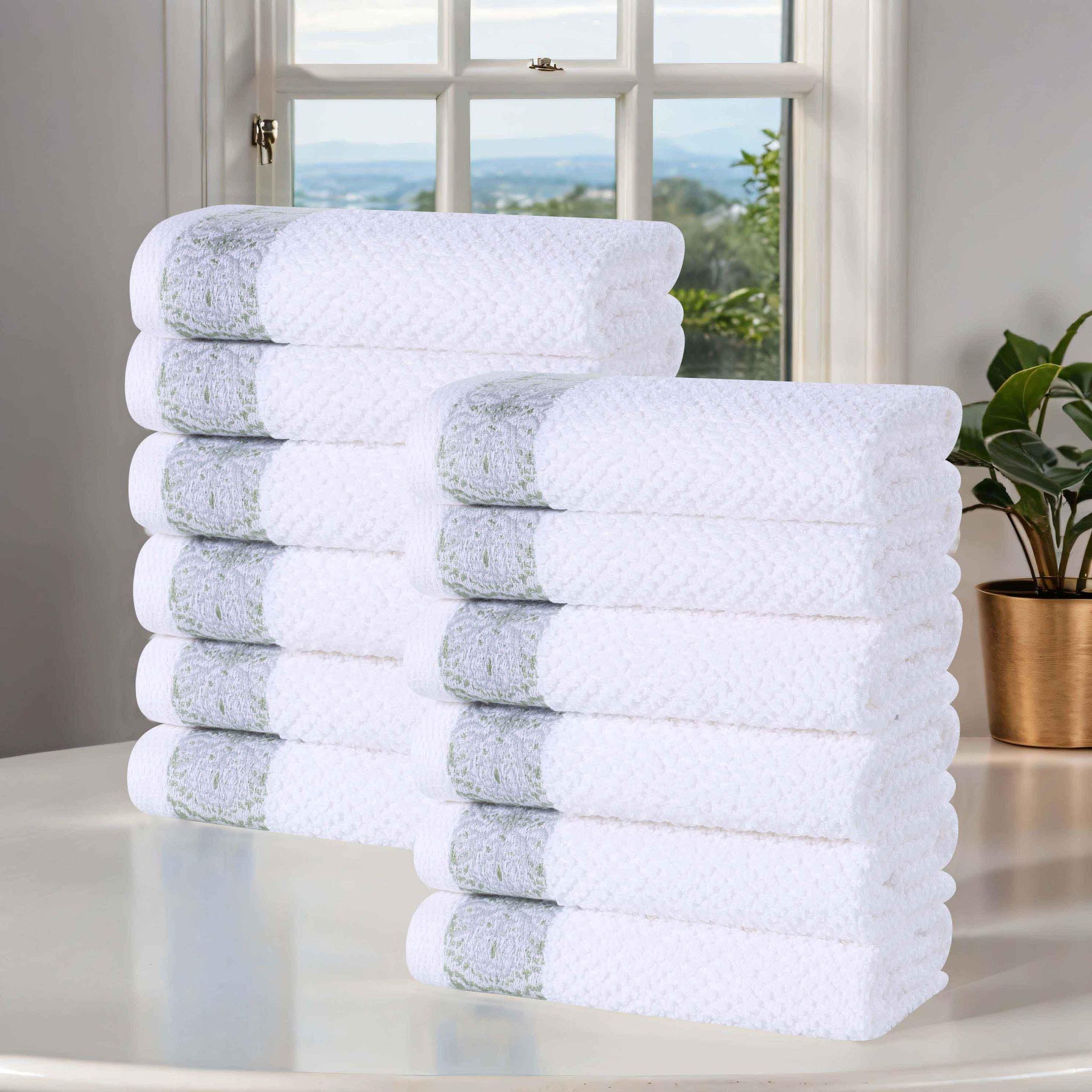 Medallion Cotton Jacquard Textured Face Towels/ Washcloths, Set of 12