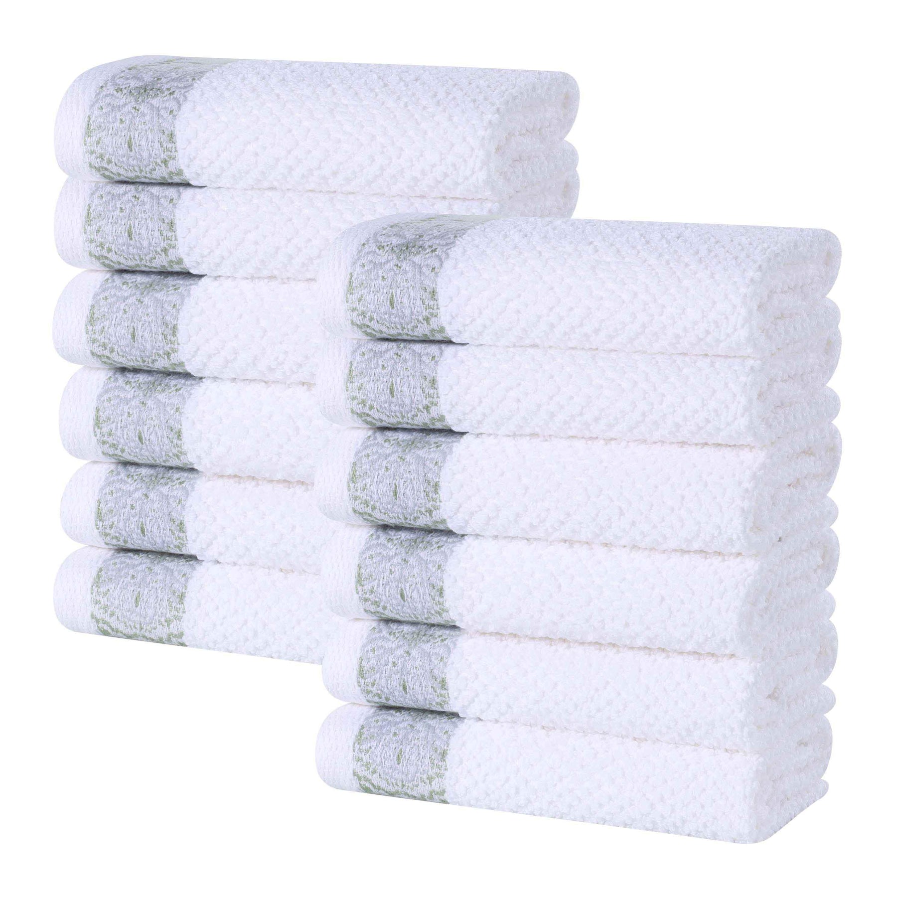 Medallion Cotton Jacquard Textured Face Towels/ Washcloths, Set of 12