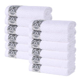 Medallion Cotton Jacquard Textured Face Towels/ Washcloths, Set of 12