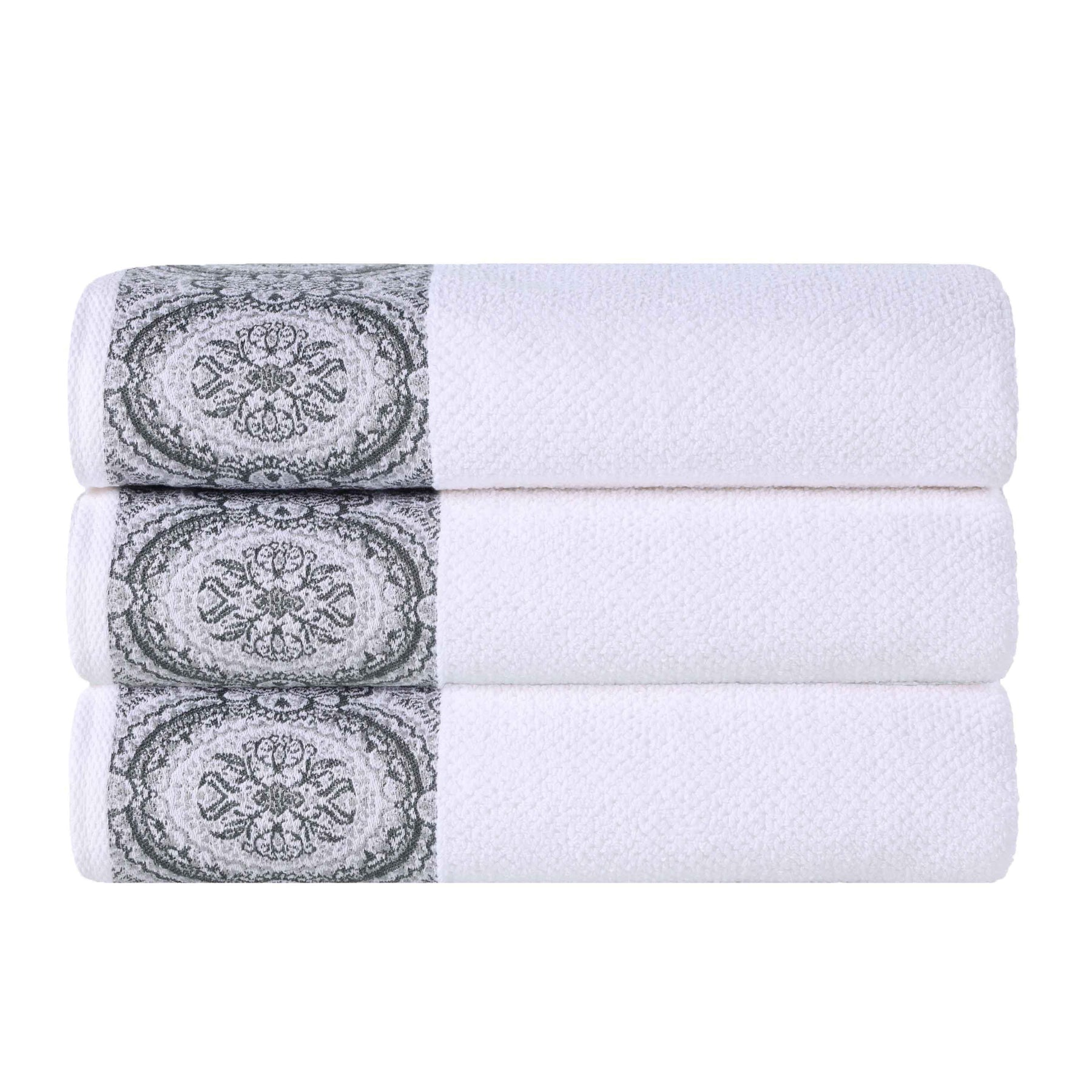 Medallion Cotton Jacquard Textured Soft Absorbent Bath Towel Set of 3