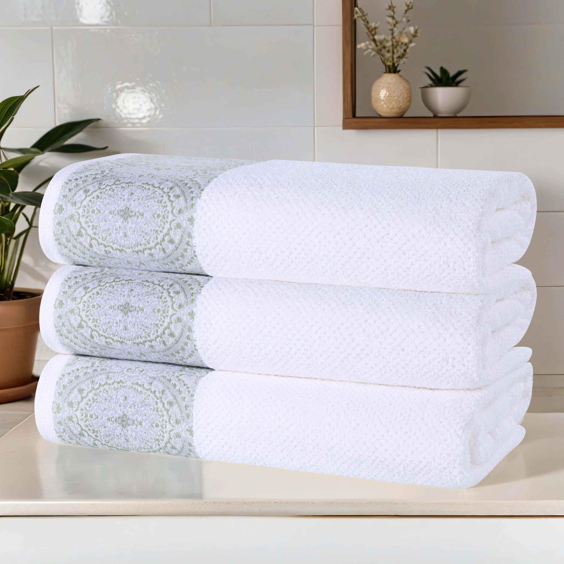 Medallion Cotton Jacquard Textured Soft Absorbent Bath Towel Set of 3