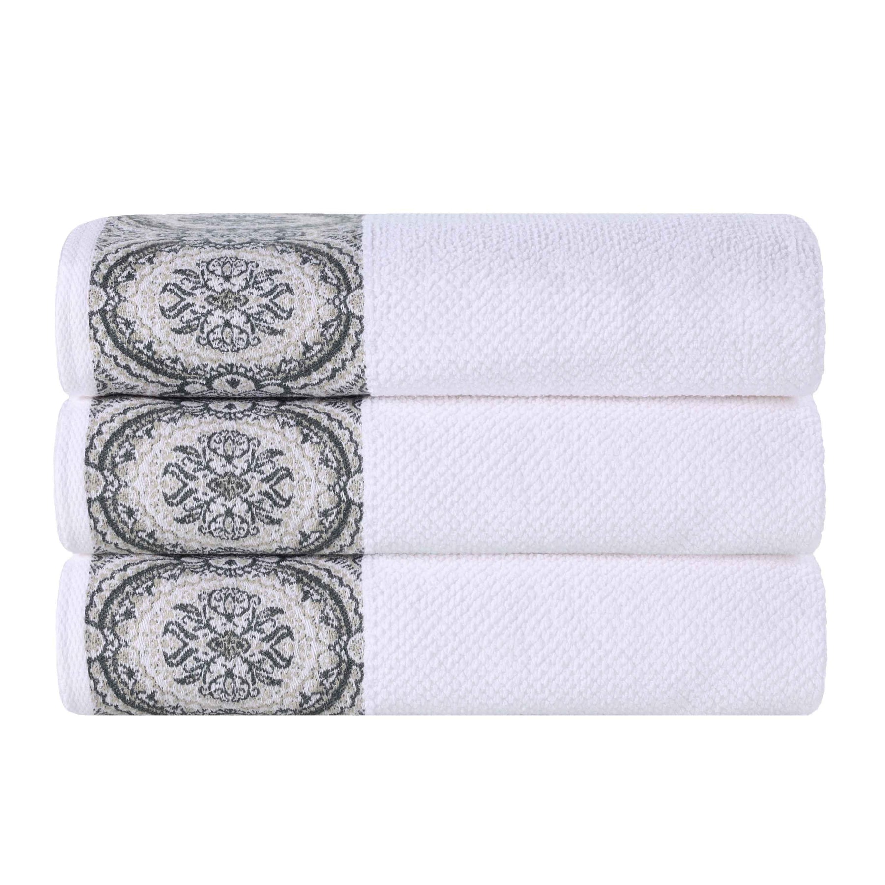 Medallion Cotton Jacquard Textured Soft Absorbent Bath Towel Set of 3