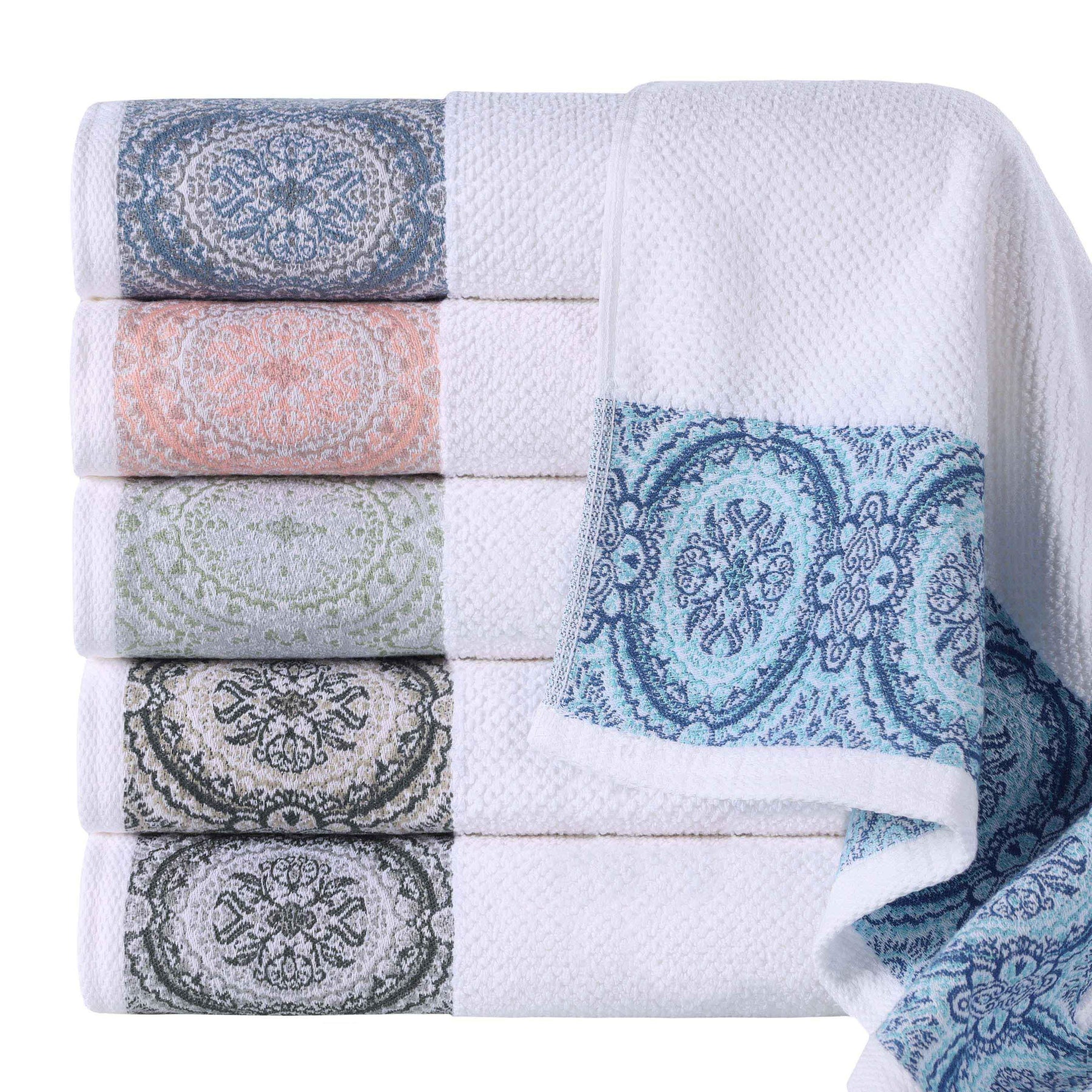 Medallion Cotton Jacquard Textured Soft Absorbent Bath Towel Set of 3