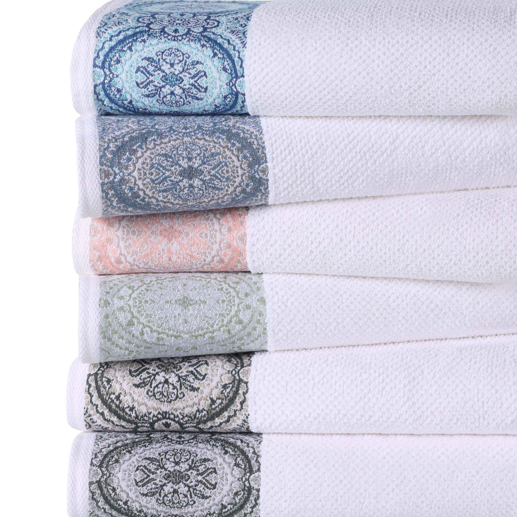 Medallion Cotton Jacquard Textured Soft Absorbent Bath Towel Set of 3