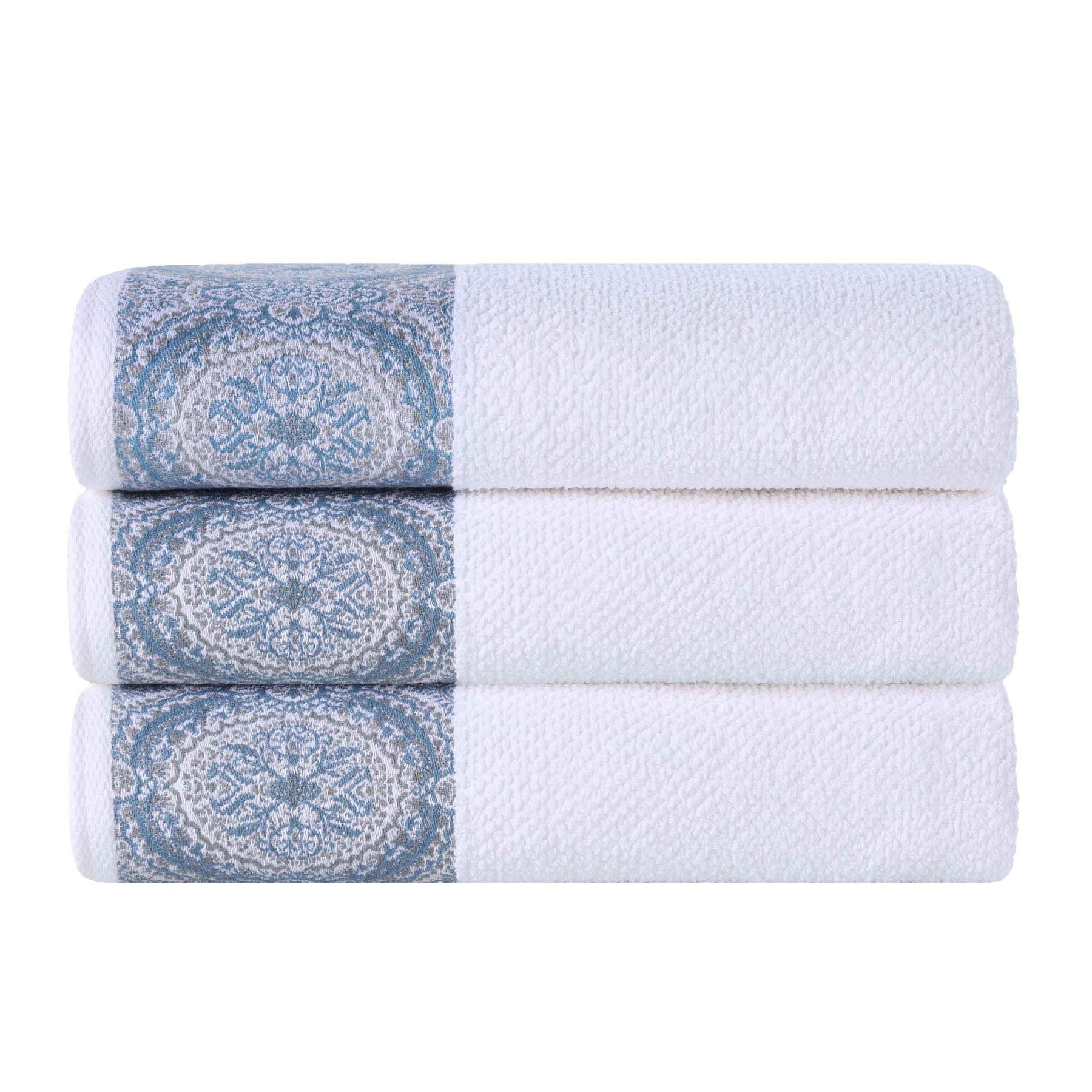 Medallion Cotton Jacquard Textured Soft Absorbent Bath Towel Set of 3