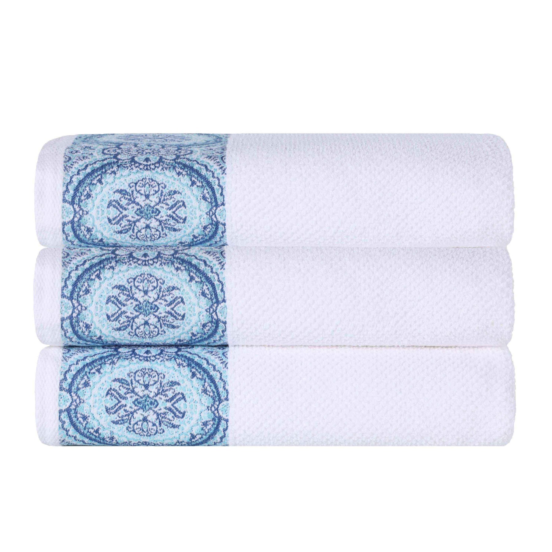 Medallion Cotton Jacquard Textured Soft Absorbent Bath Towel Set of 3
