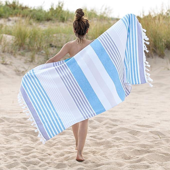 Meera Stripe Fouta 2 Piece Beach Towel Set with Tassels