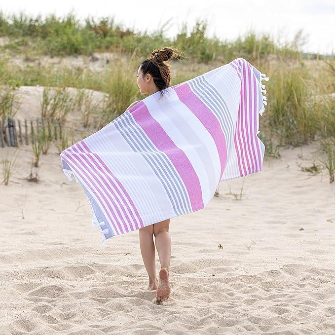 Meera Stripe Fouta 2 Piece Beach Towel Set with Tassels