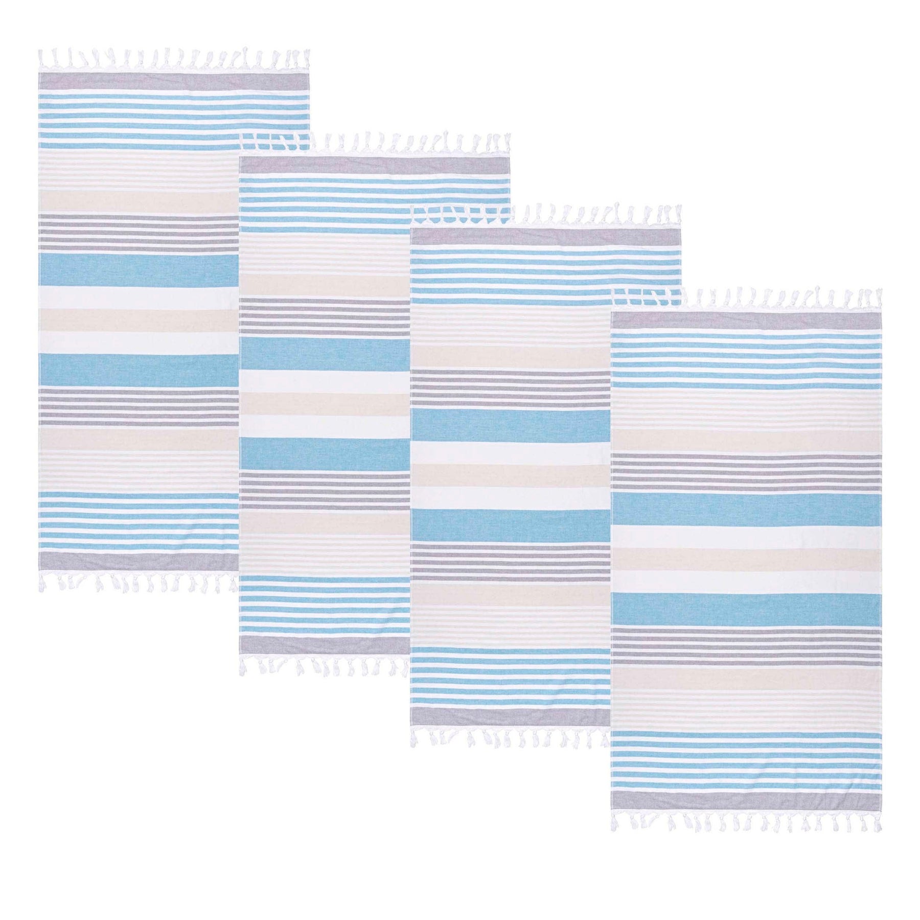 Meera Stripe Fouta 4 Piece Beach Towel Set with Tassels