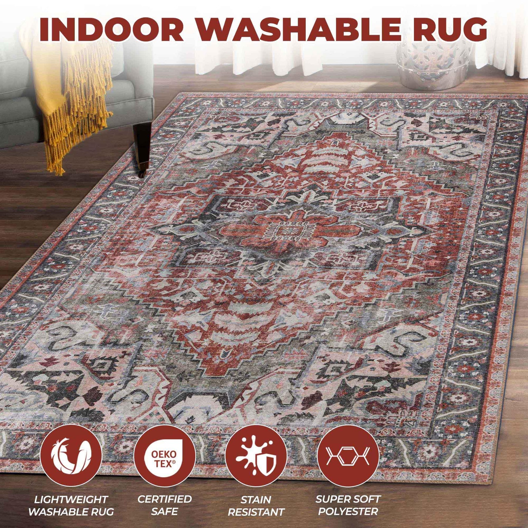 Mesa Rustic Distressed Medallion Indoor Area Rug or Runner Rug