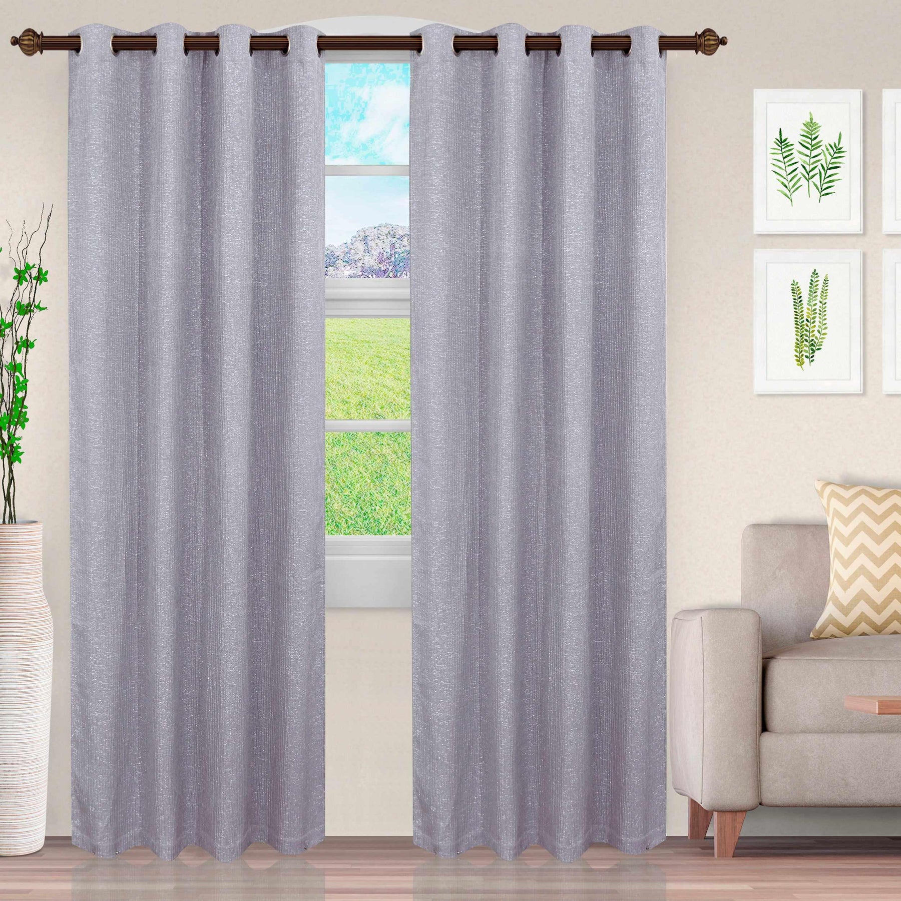 Metallic Cascade Jacquard Textured Solid Curtain Panel Set