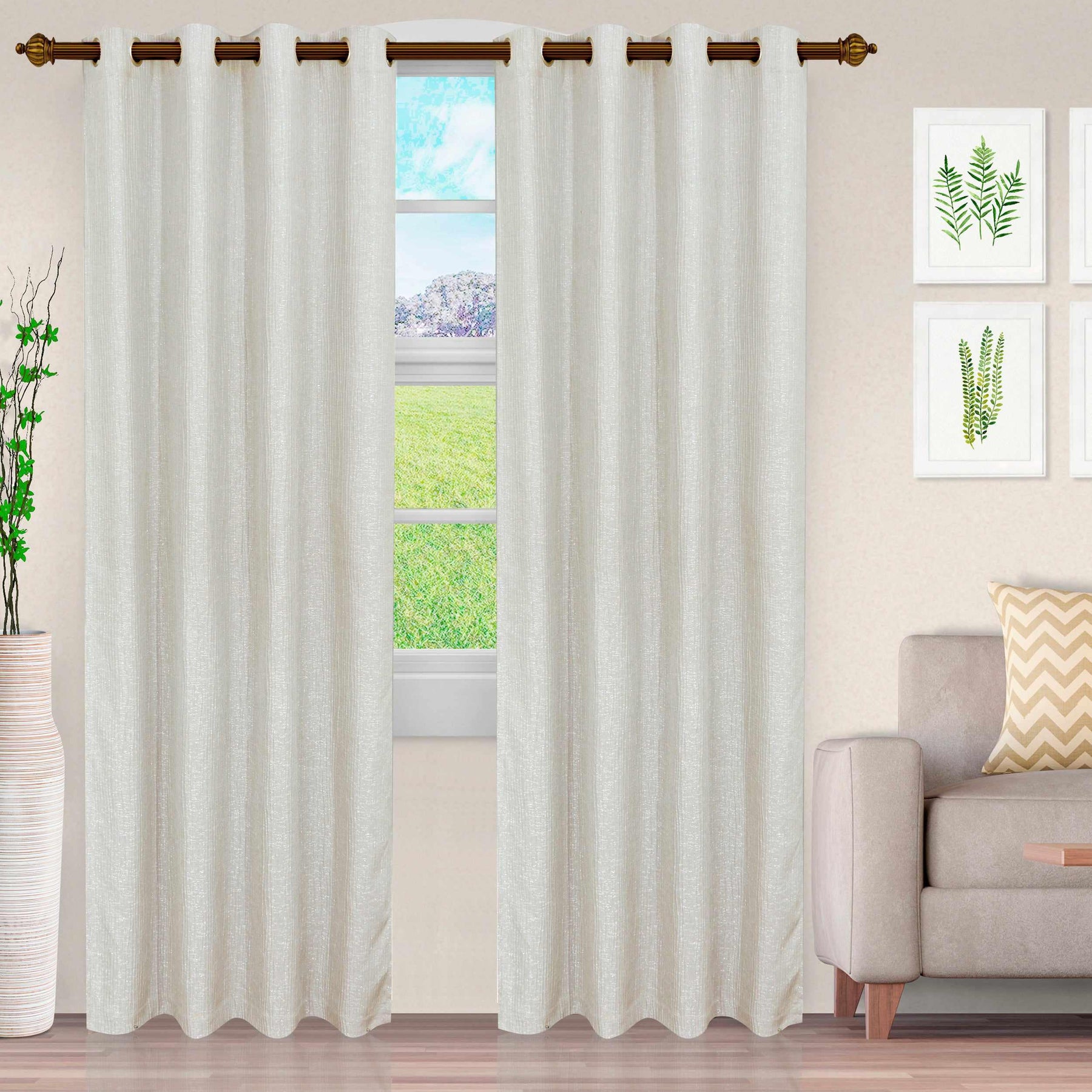 Metallic Cascade Jacquard Textured Solid Curtain Panel Set