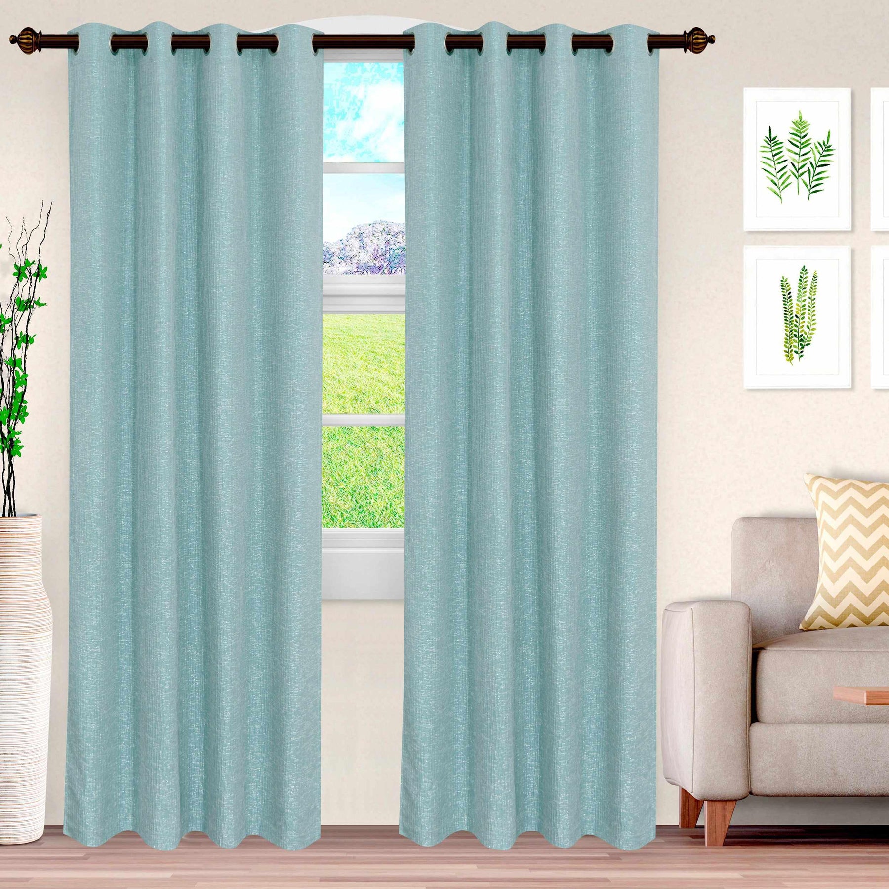 Metallic Cascade Jacquard Textured Solid Curtain Panel Set