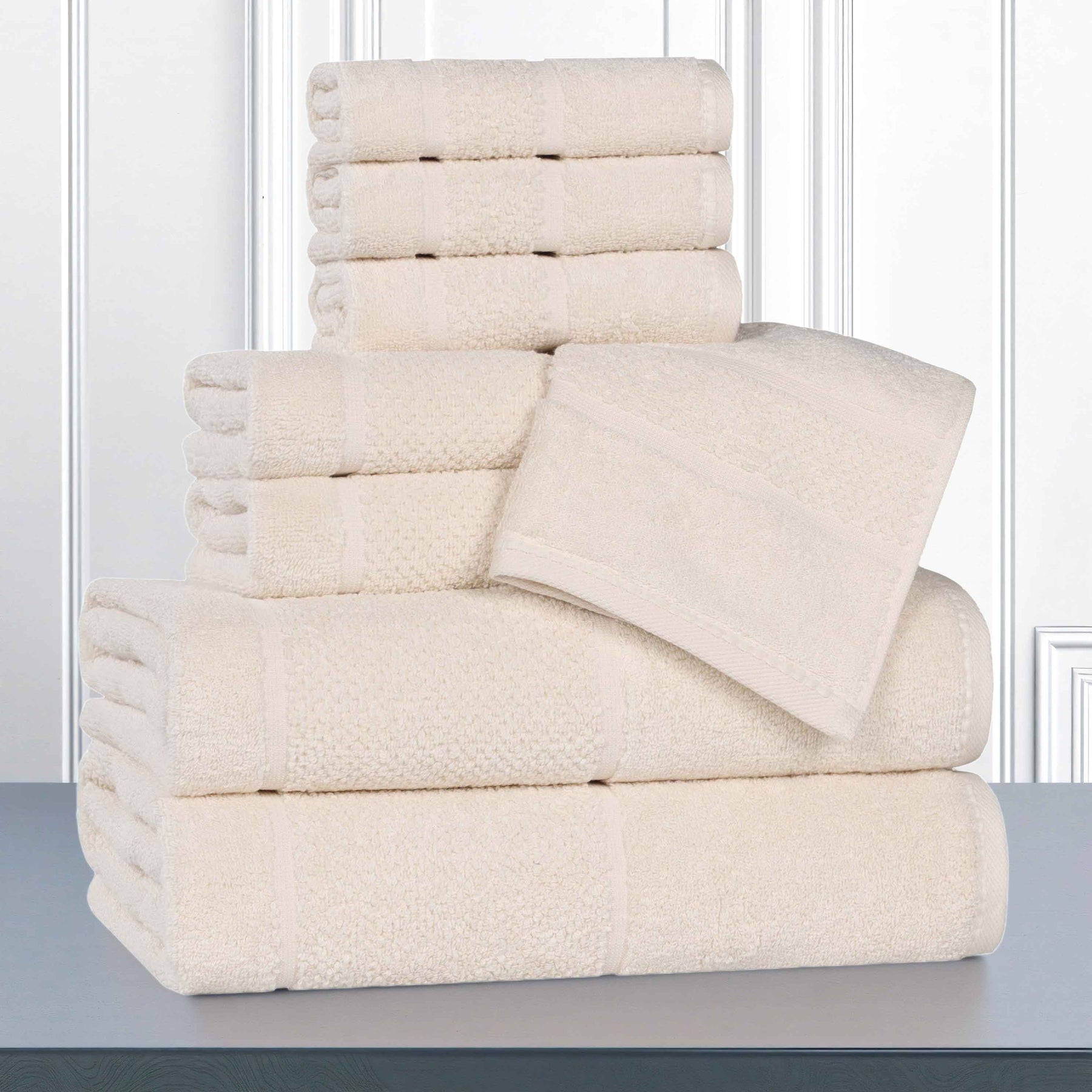 Mile Smart Twist Viscose Cotton Blend Solid 8 Piece Towel Set