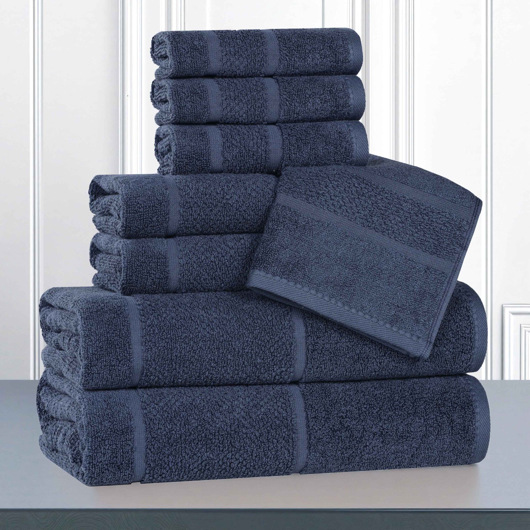 Mile Smart Twist Viscose Cotton Blend Solid 8 Piece Towel Set