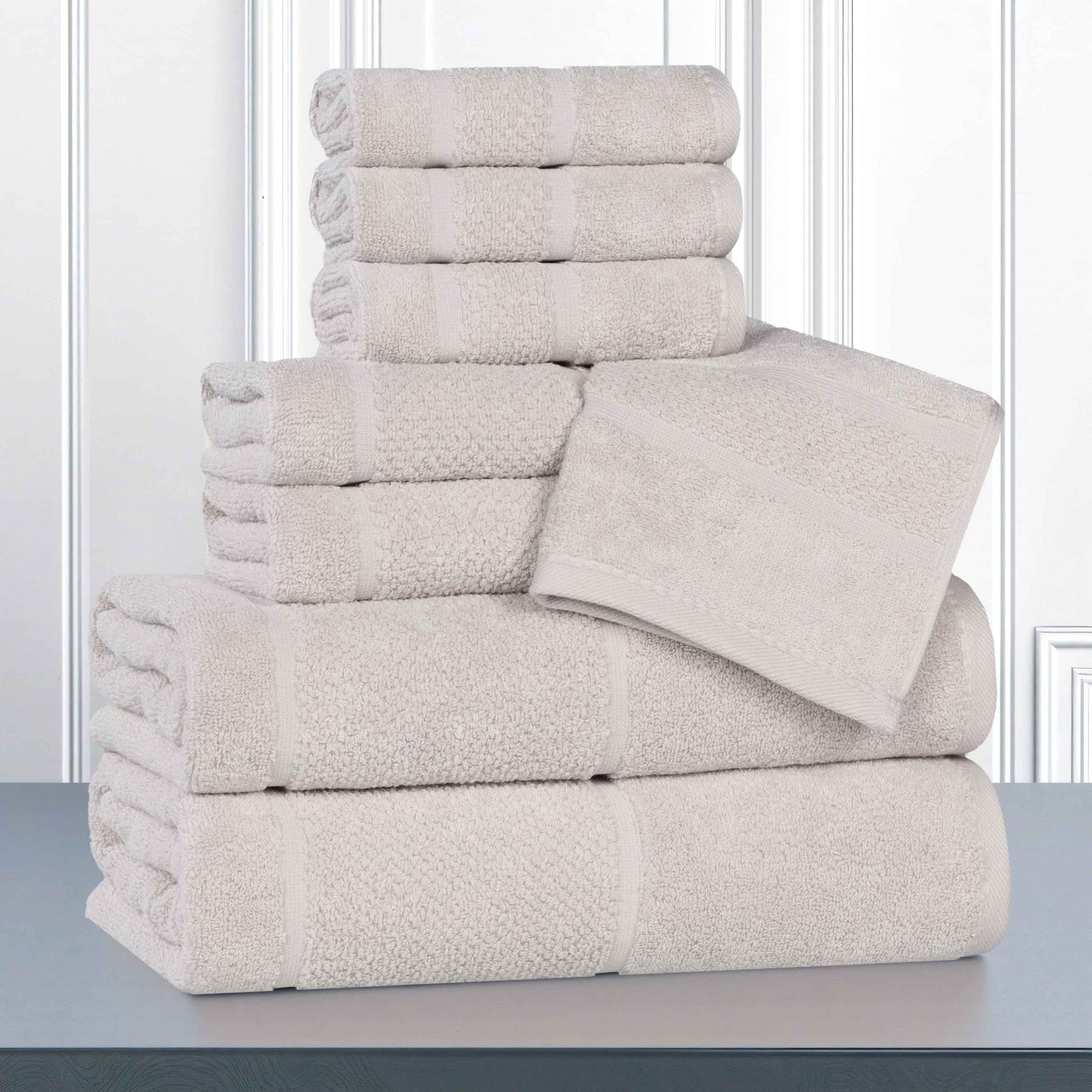 Mile Smart Twist Viscose Cotton Blend Solid 8 Piece Towel Set