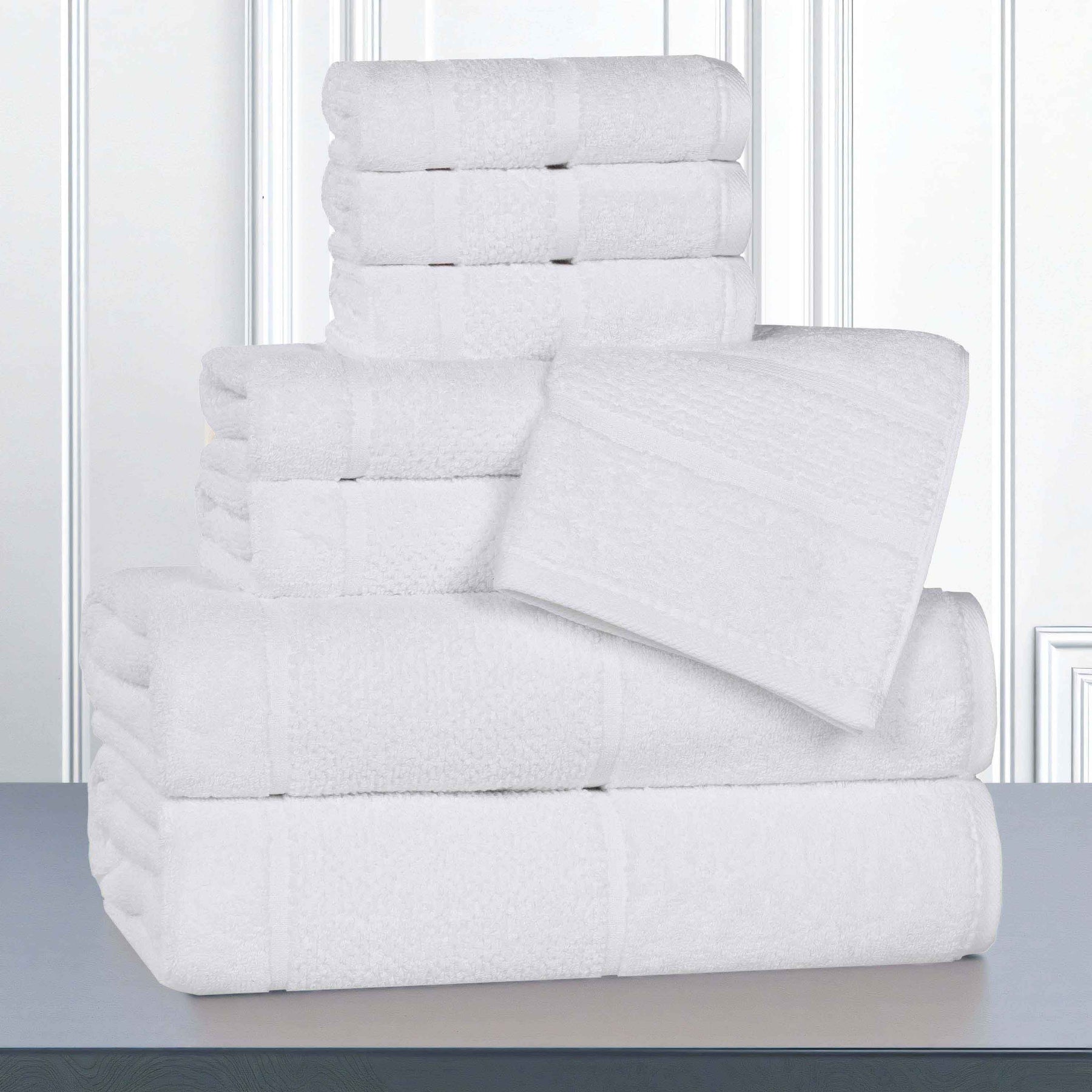 Mile Smart Twist Viscose Cotton Blend Solid 8 Piece Towel Set