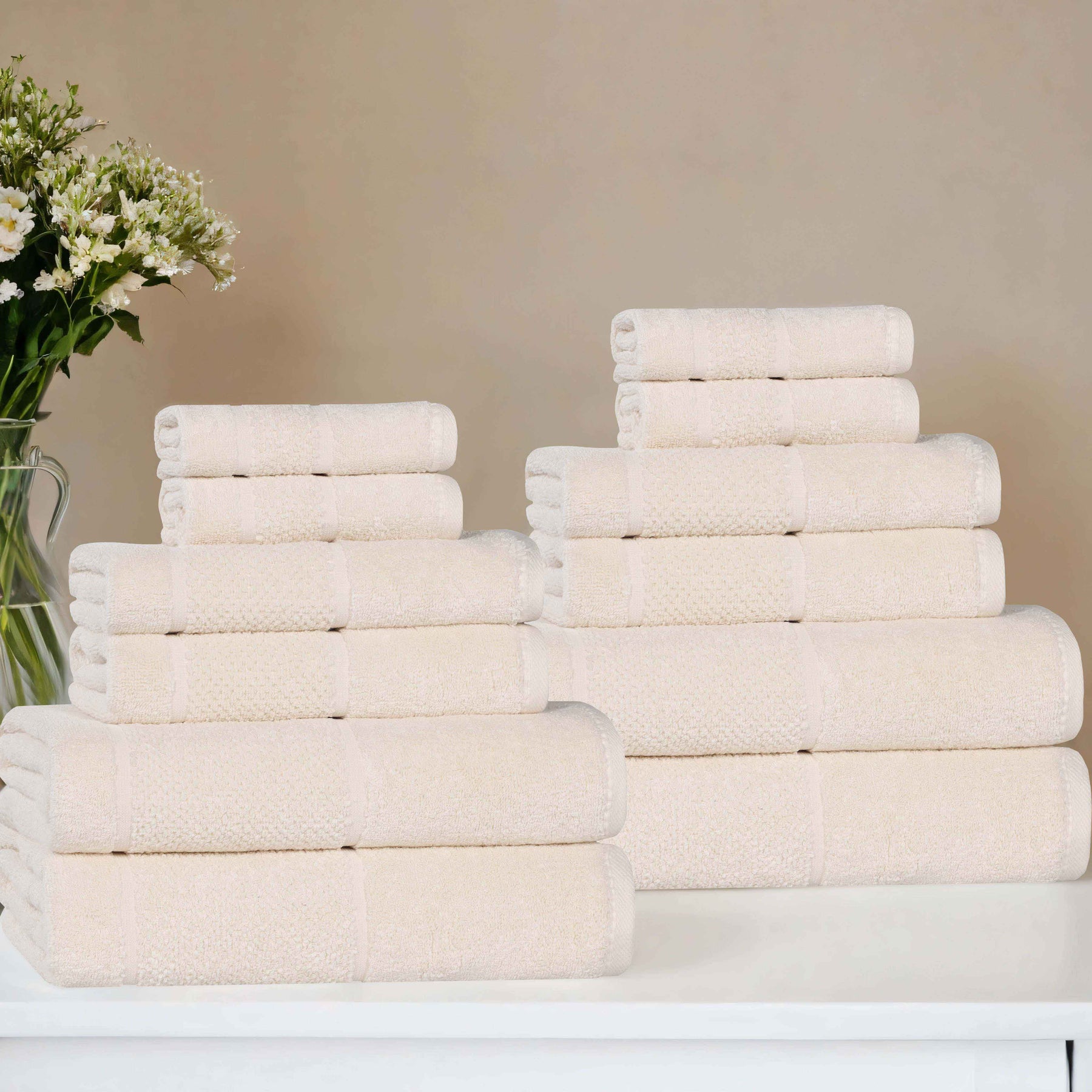 Mile Smart Twist Viscose Cotton Blend Solid 12 Piece Towel Set