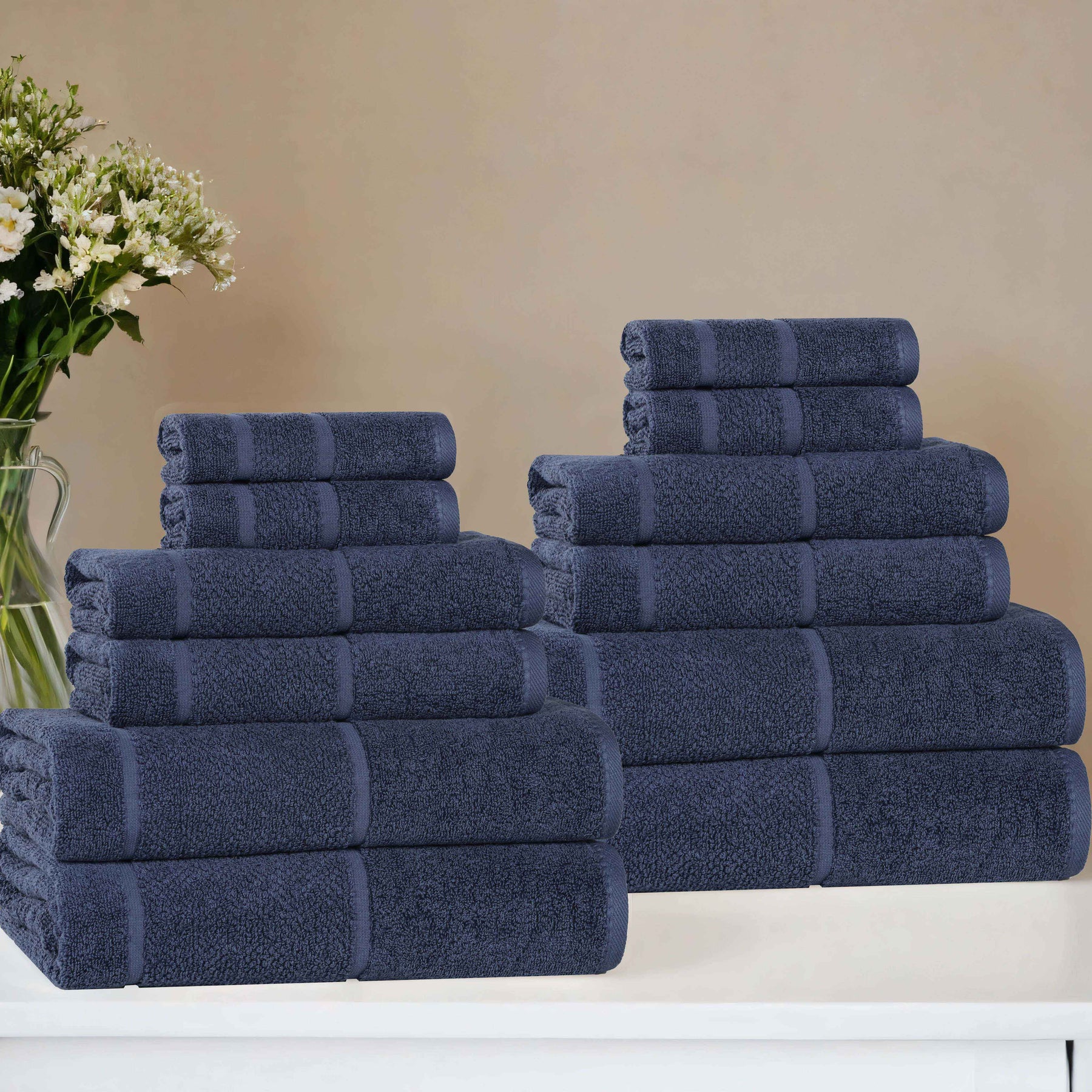 Mile Smart Twist Viscose Cotton Blend Solid 12 Piece Towel Set