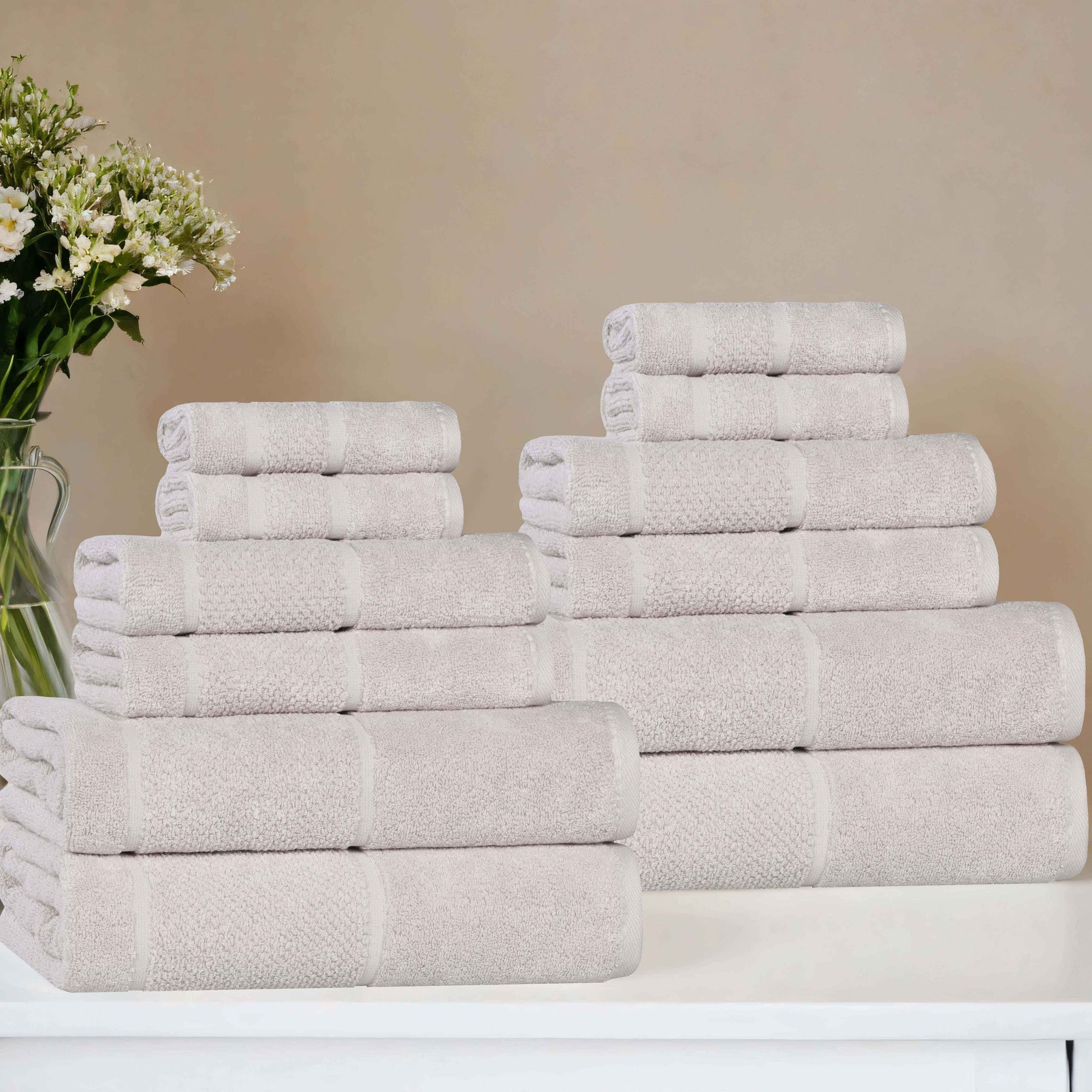Mile Smart Twist Viscose Cotton Blend Solid 12 Piece Towel Set
