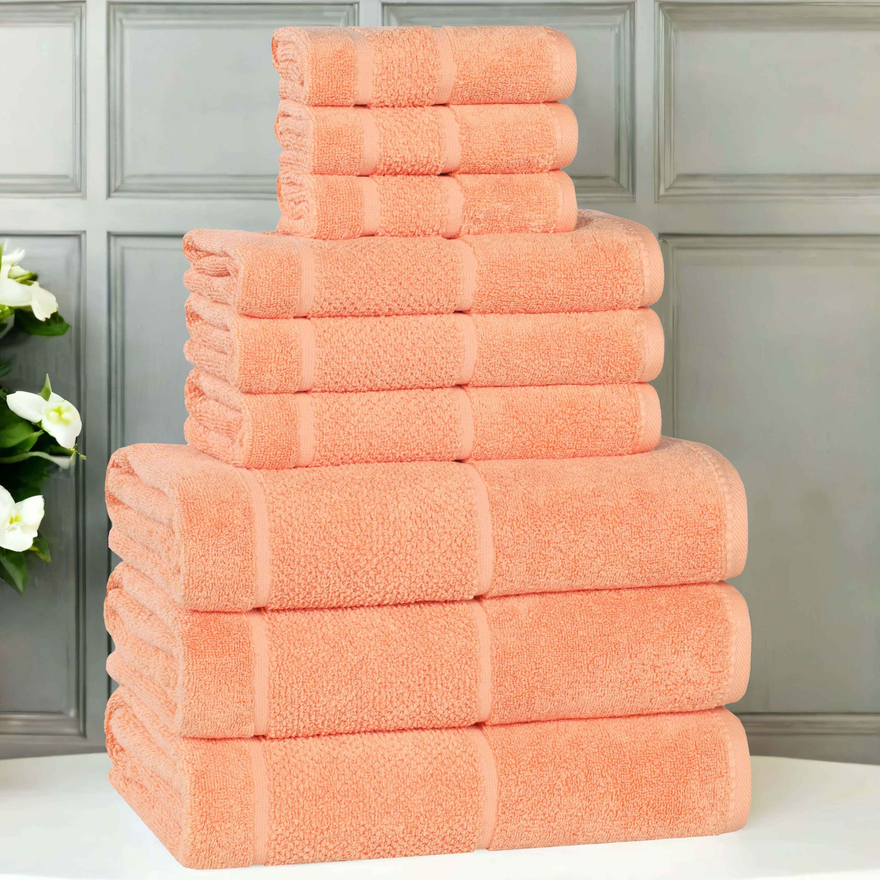 Mile Smart Twist Viscose Cotton Blend Solid 9 Piece Towel Set
