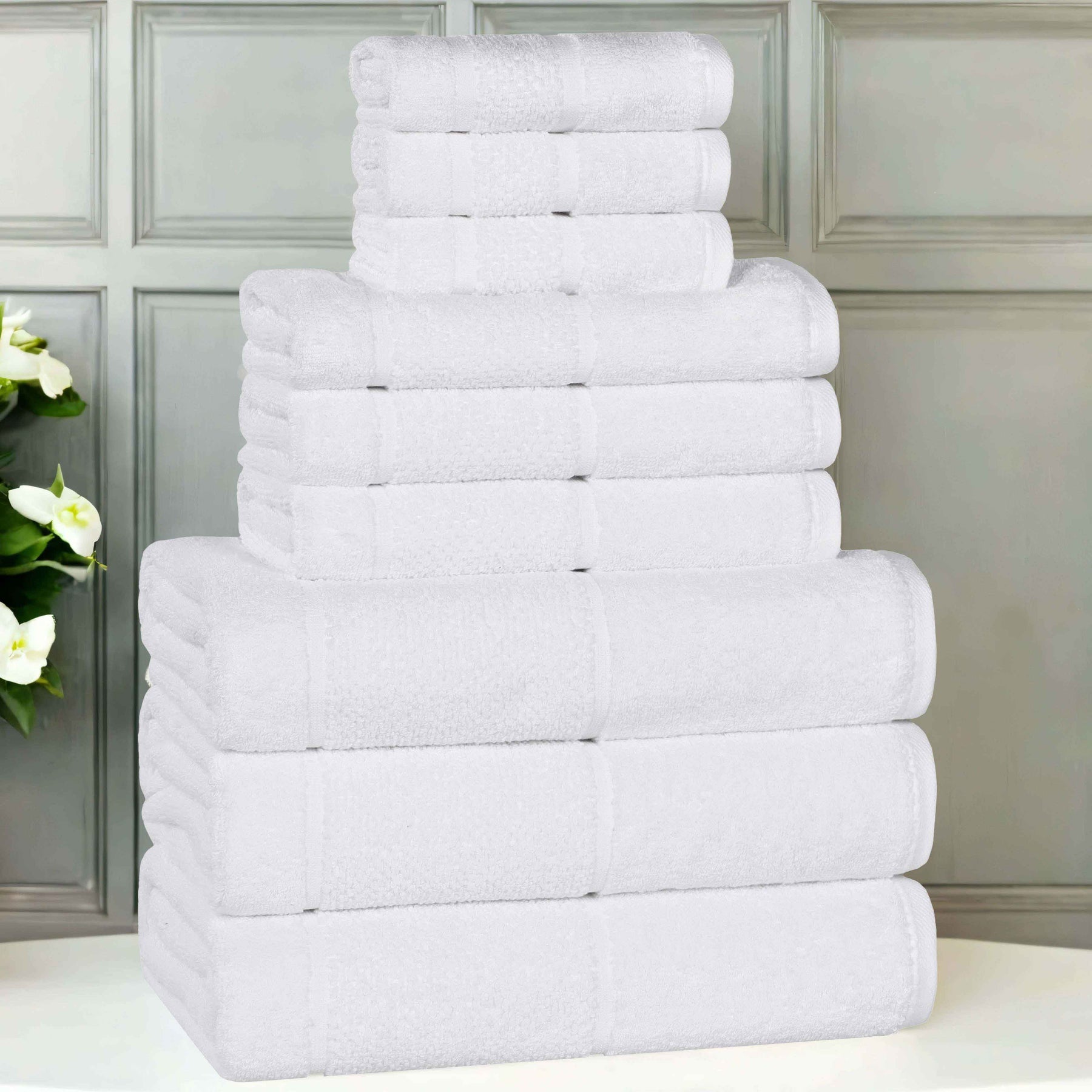 Mile Smart Twist Viscose Cotton Blend Solid 9 Piece Towel Set