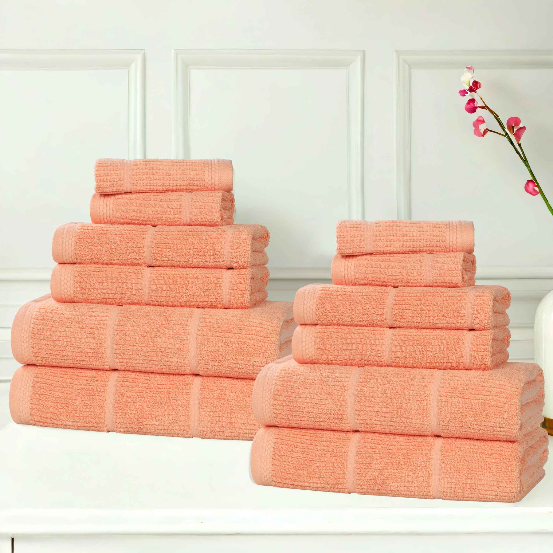 Milo Smart Twist Viscose Cotton Blend Solid Ribbed 12 Piece Towel Set