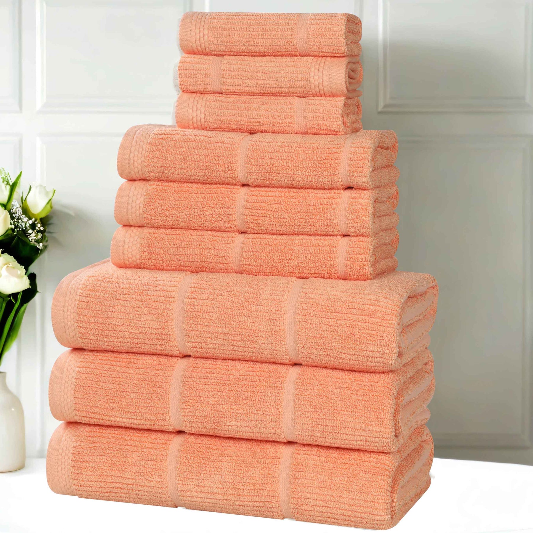 Milo Smart Twist Viscose Cotton Blend Solid Ribbed 9 Piece Towel Set