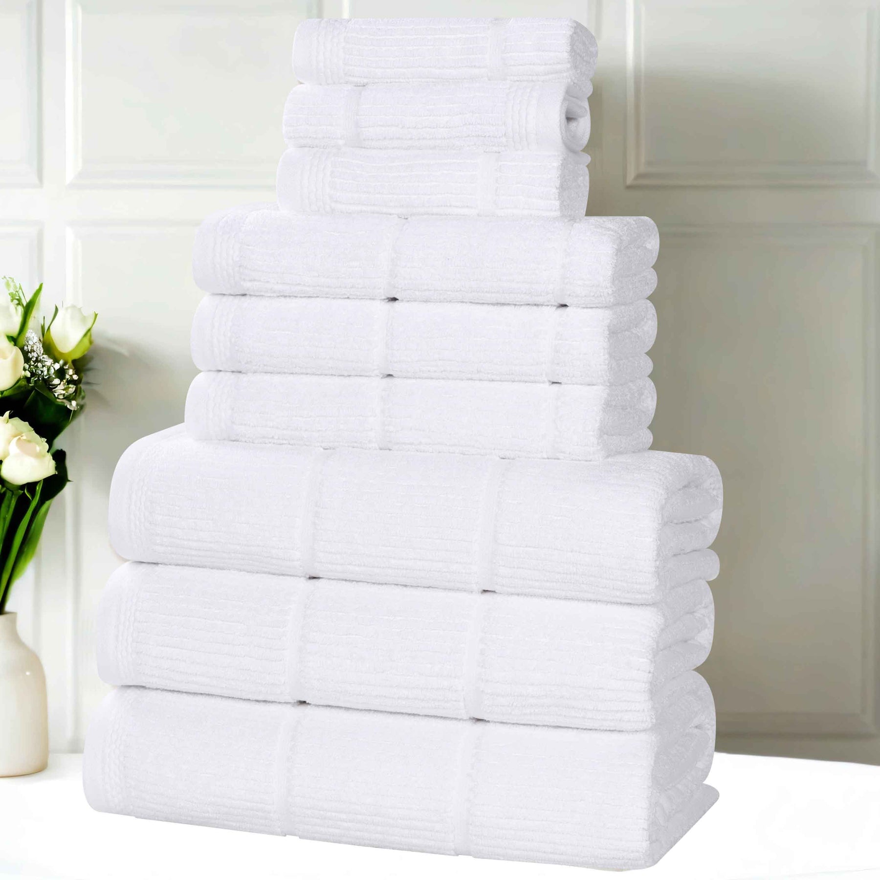 Milo Smart Twist Viscose Cotton Blend Solid Ribbed 9 Piece Towel Set