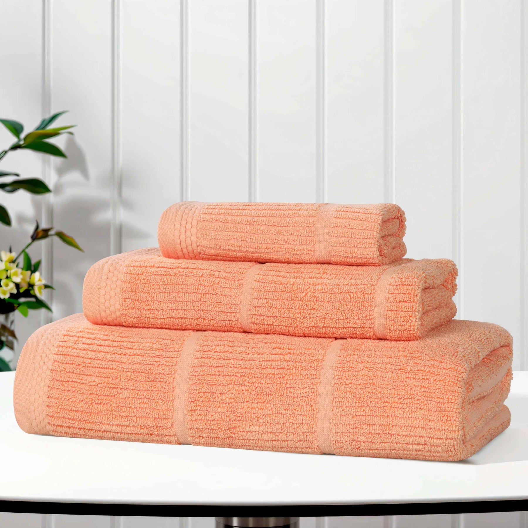 Milo Smart Twist Viscose Cotton Blend Solid Ribbed 3 Piece Towel Set