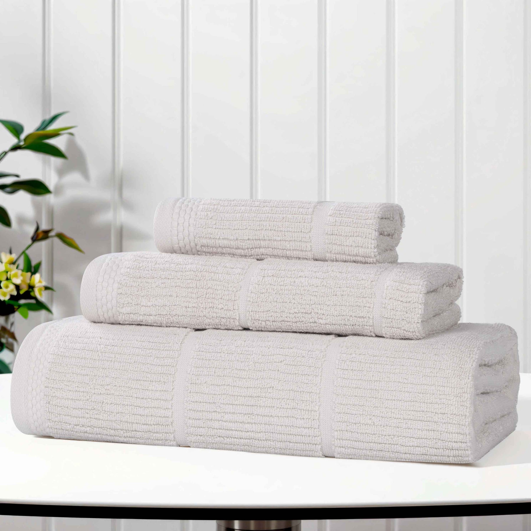 Milo Smart Twist Viscose Cotton Blend Solid Ribbed 3 Piece Towel Set