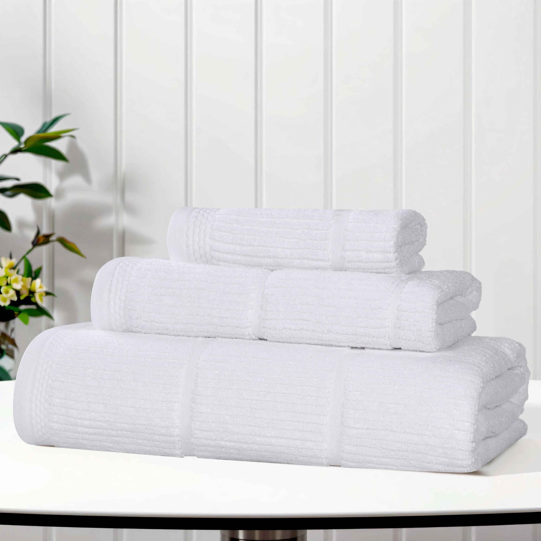 Milo Smart Twist Viscose Cotton Blend Solid Ribbed 3 Piece Towel Set