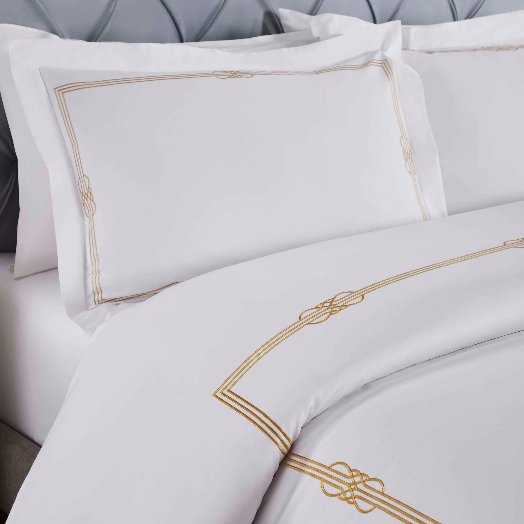 Moonlawn Cotton Gold Embroidered 3 Piece Duvet Cover Set