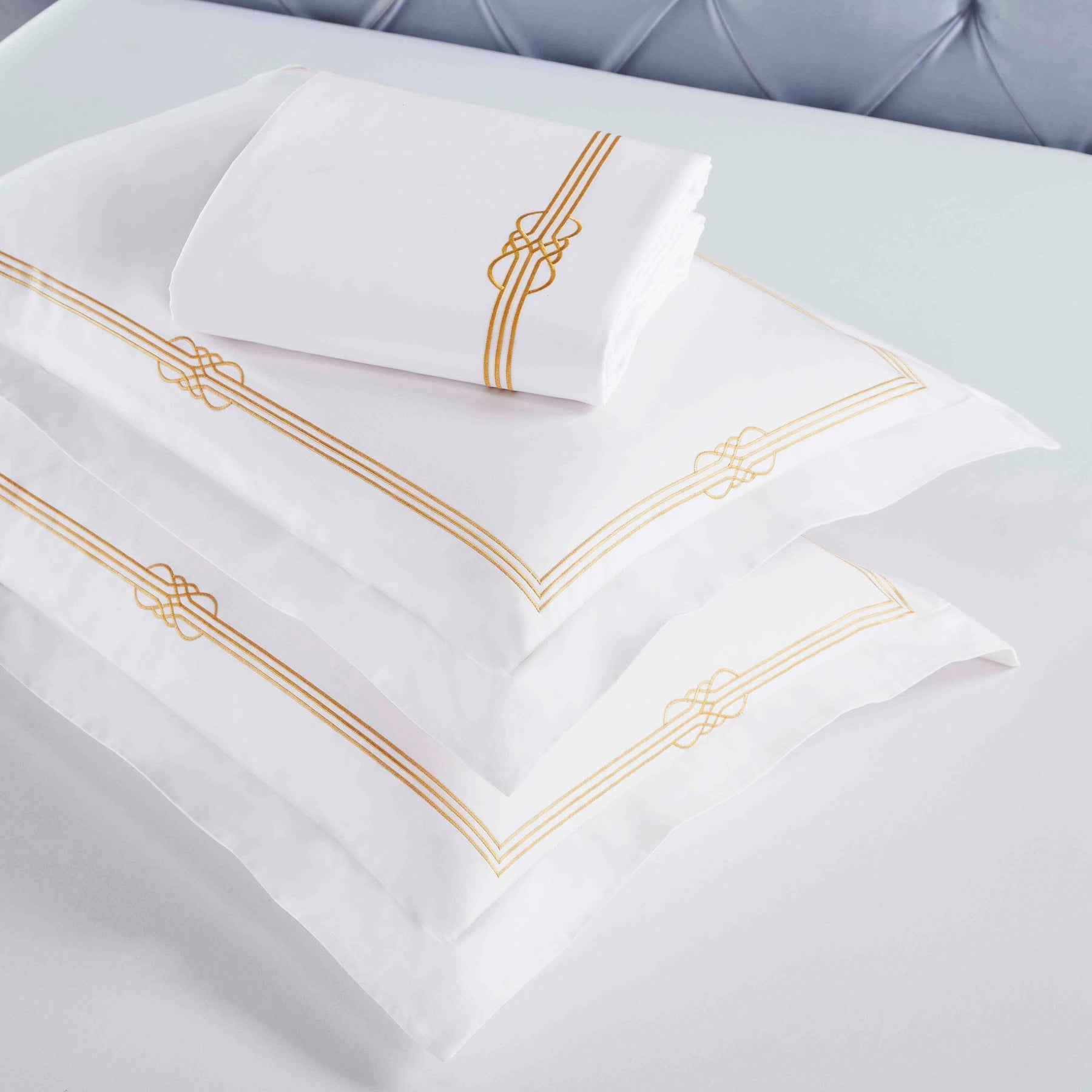 Moonlawn Cotton Gold Embroidered 3 Piece Duvet Cover Set
