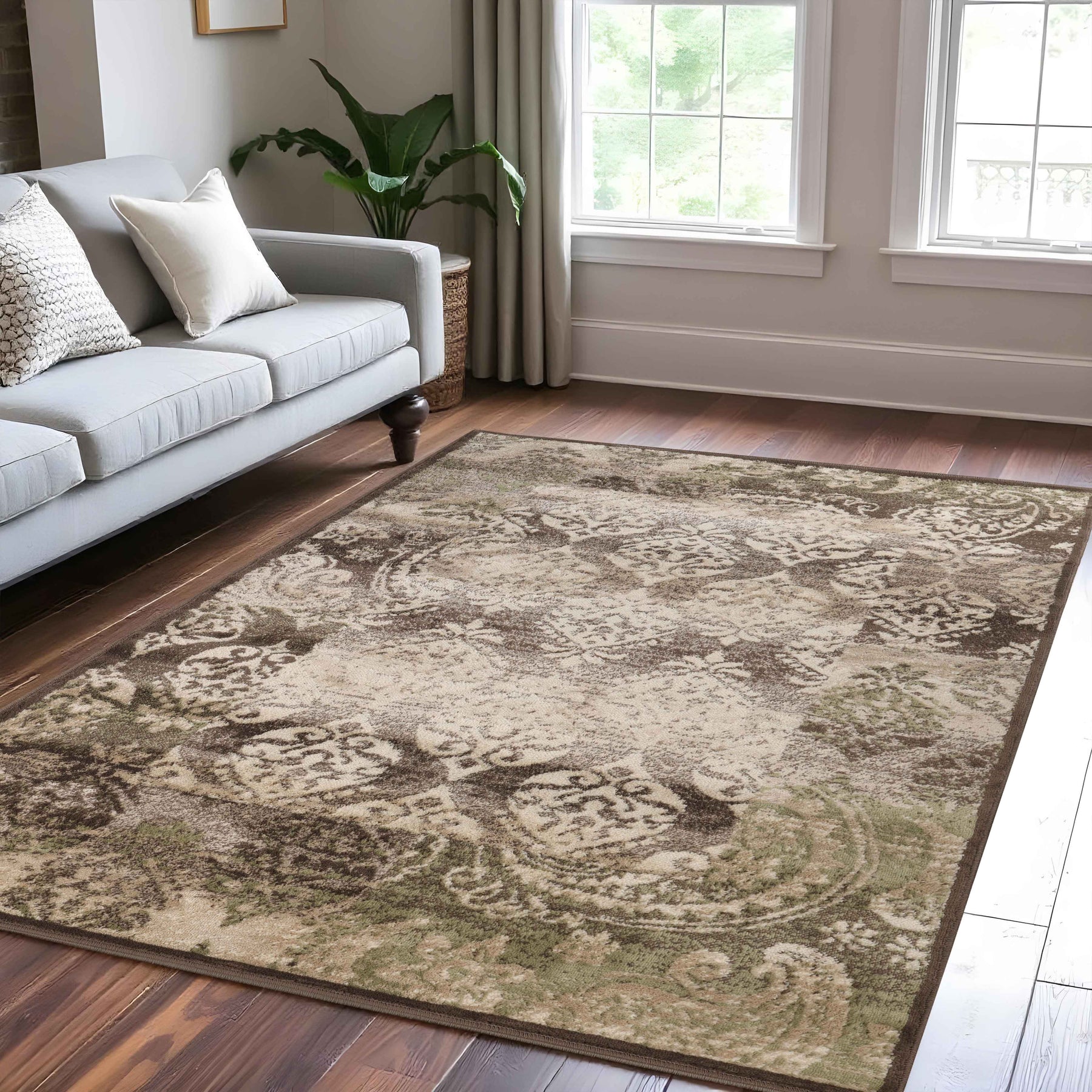 Mystique Distressed Damask Indoor Area Rug Or Runner Rug