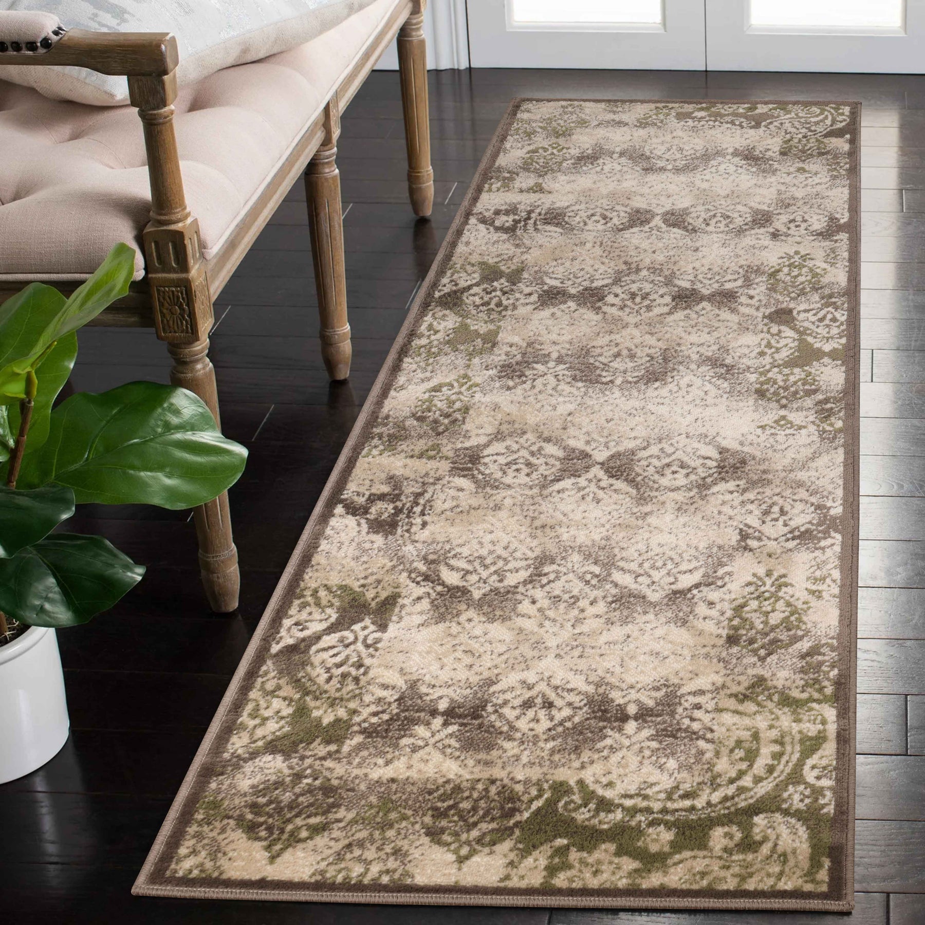 Mystique Distressed Damask Indoor Area Rug Or Runner Rug