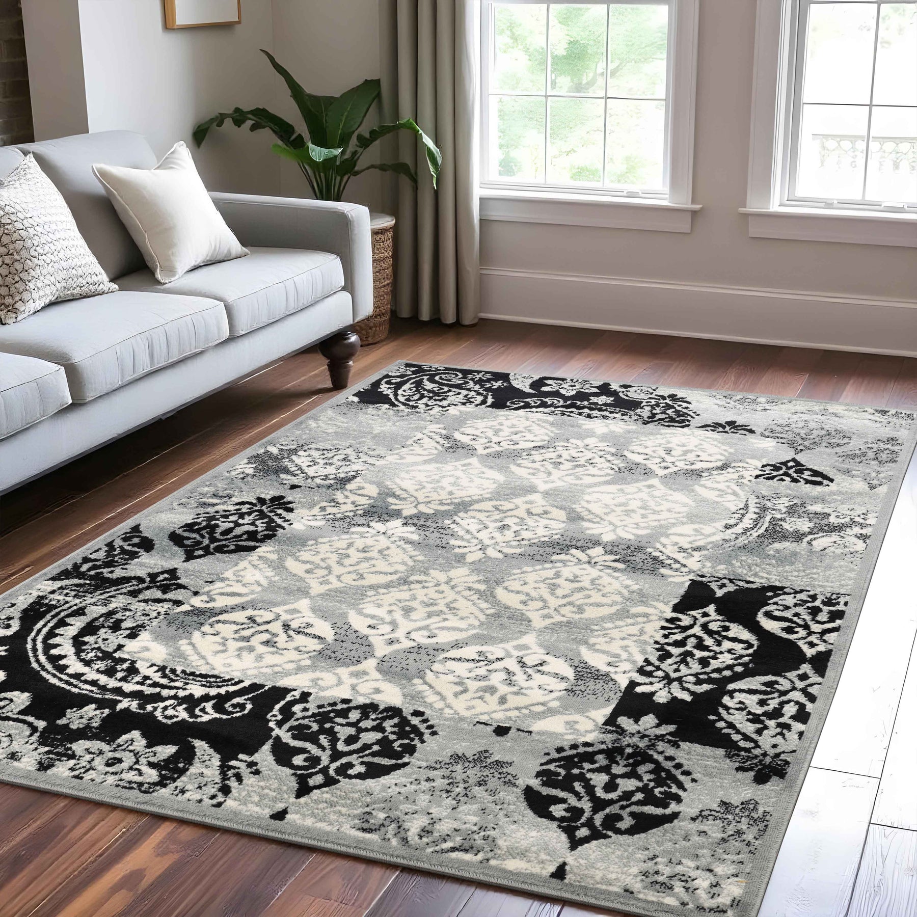 Mystique Distressed Damask Indoor Area Rug Or Runner Rug