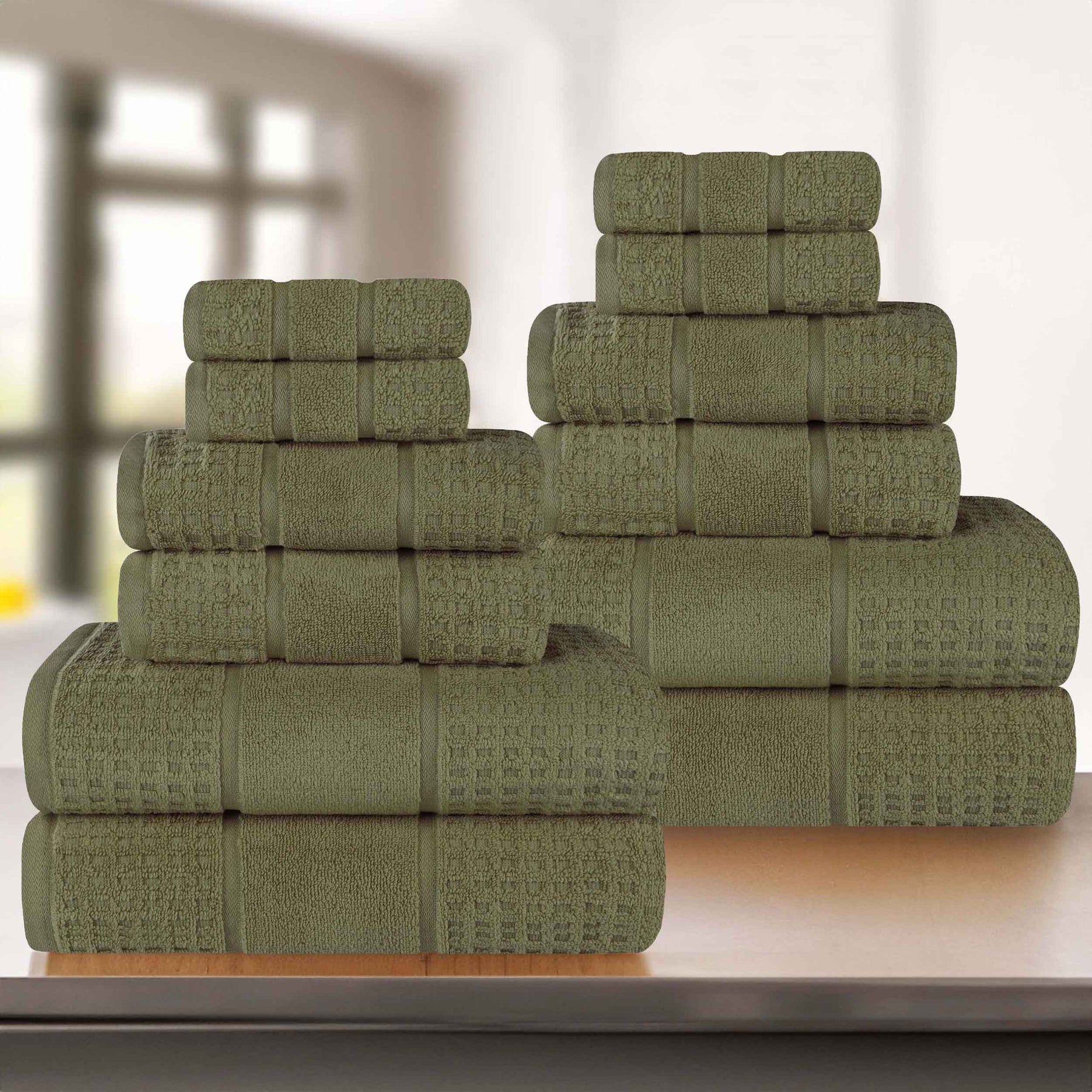Napa Zero Twist Cotton Solid Waffle Honeycomb 12 Piece Towel Set