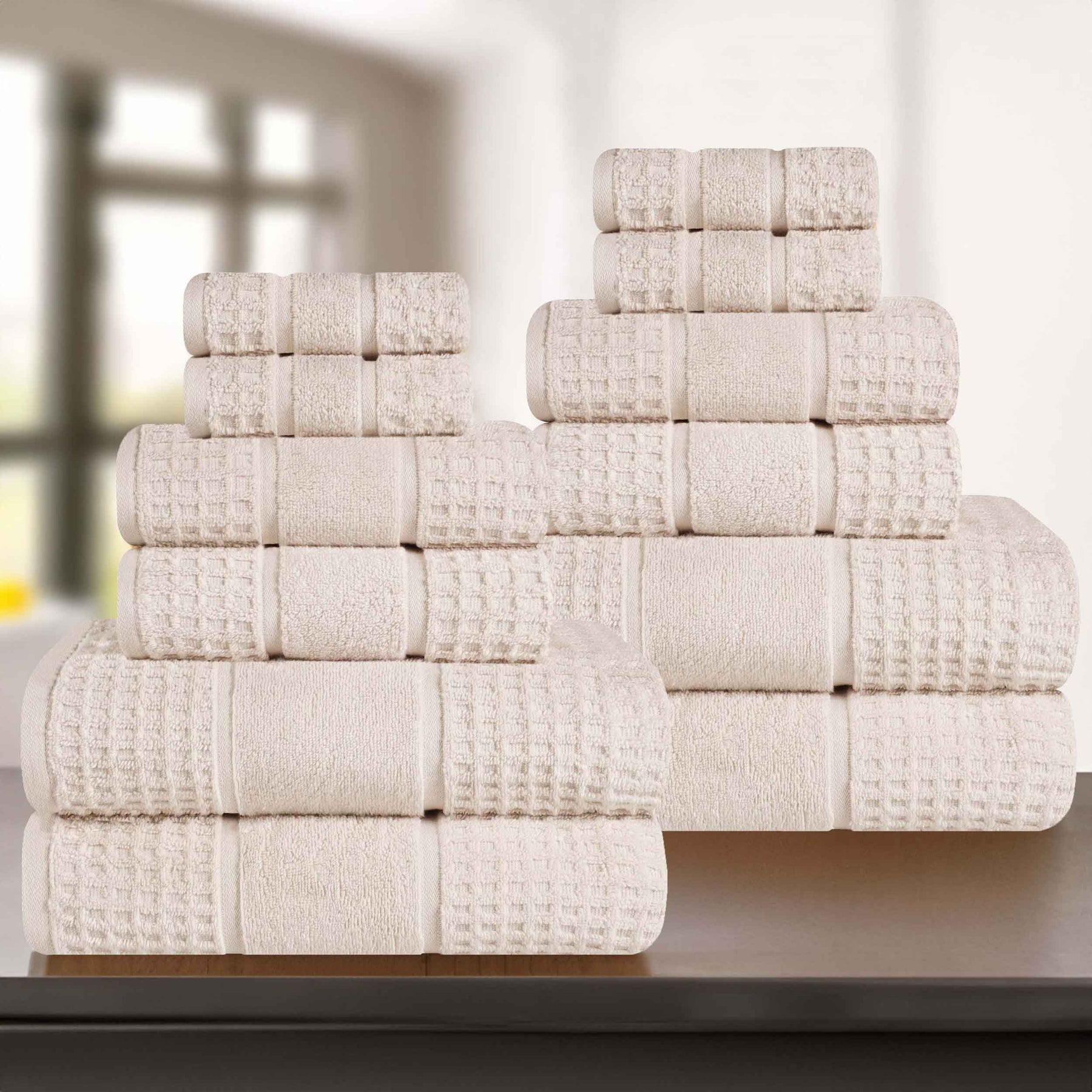 Napa Zero Twist Cotton Solid Waffle Honeycomb 12 Piece Towel Set