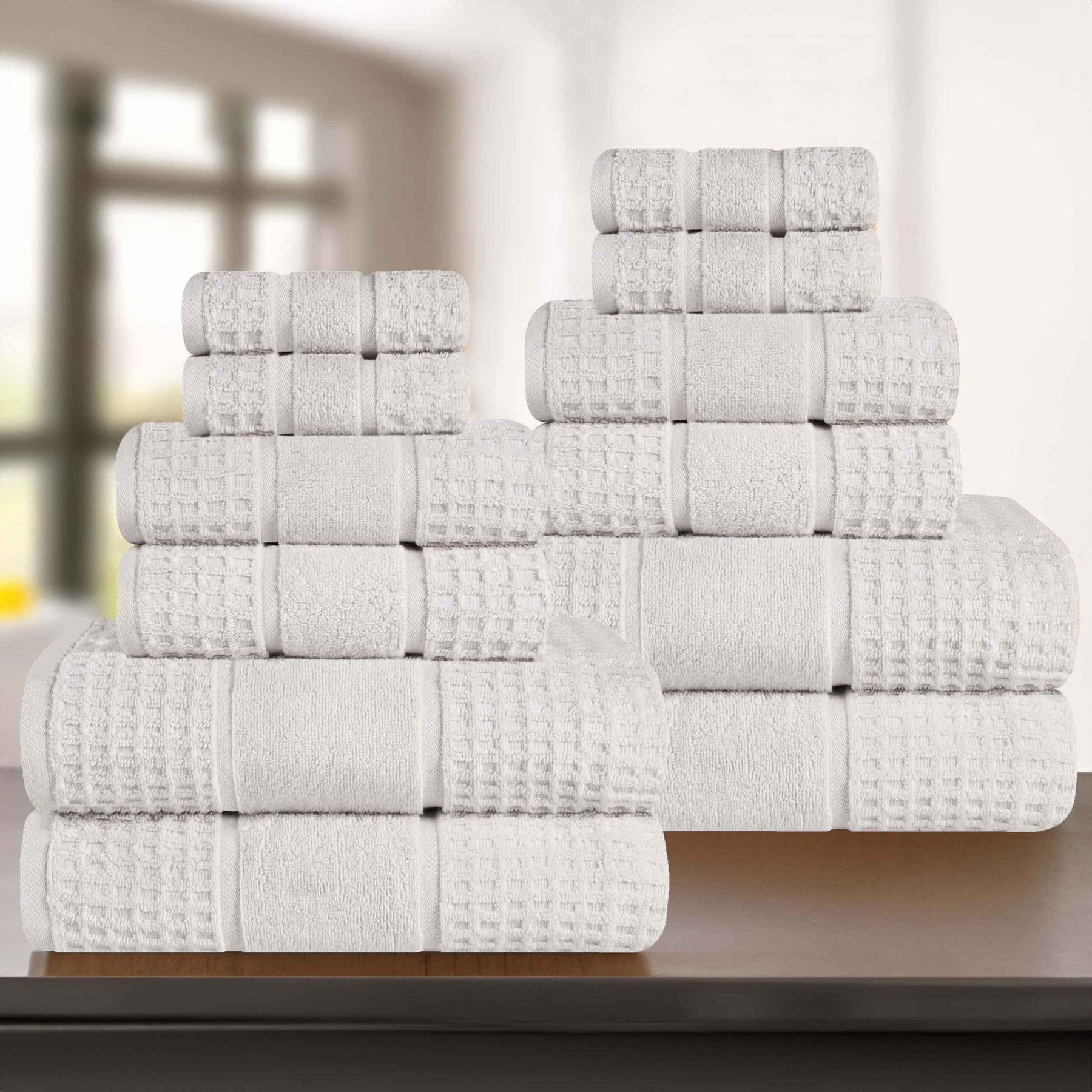 Napa Zero Twist Cotton Solid Waffle Honeycomb 12 Piece Towel Set