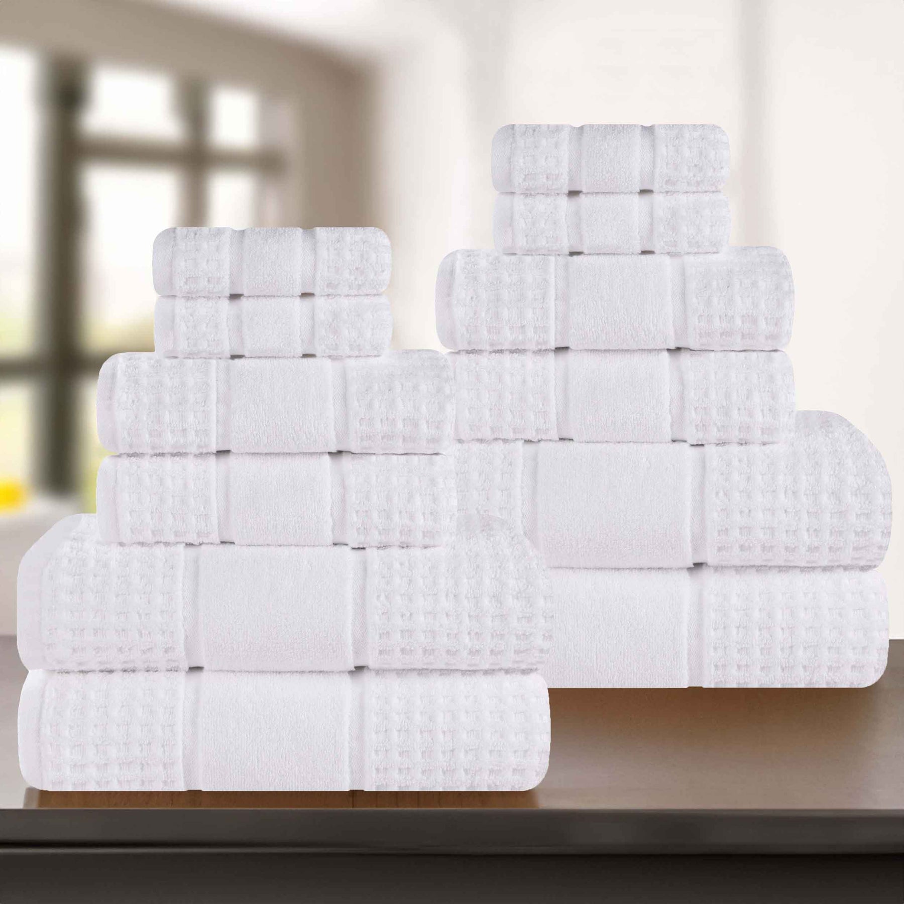 Napa Zero Twist Cotton Solid Waffle Honeycomb 12 Piece Towel Set