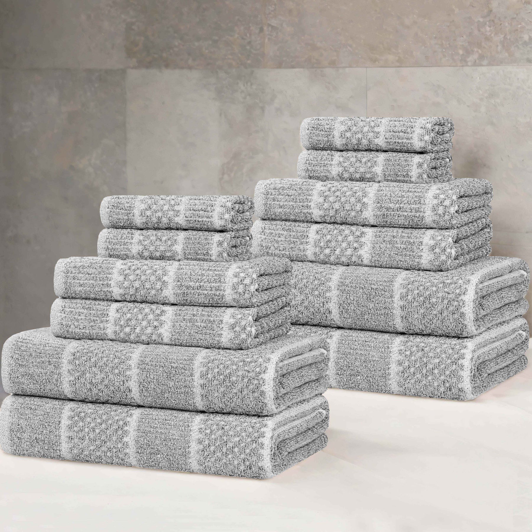 Naples Cotton Blend Textured Checkered and Ribbed 12 Piece Towel Set